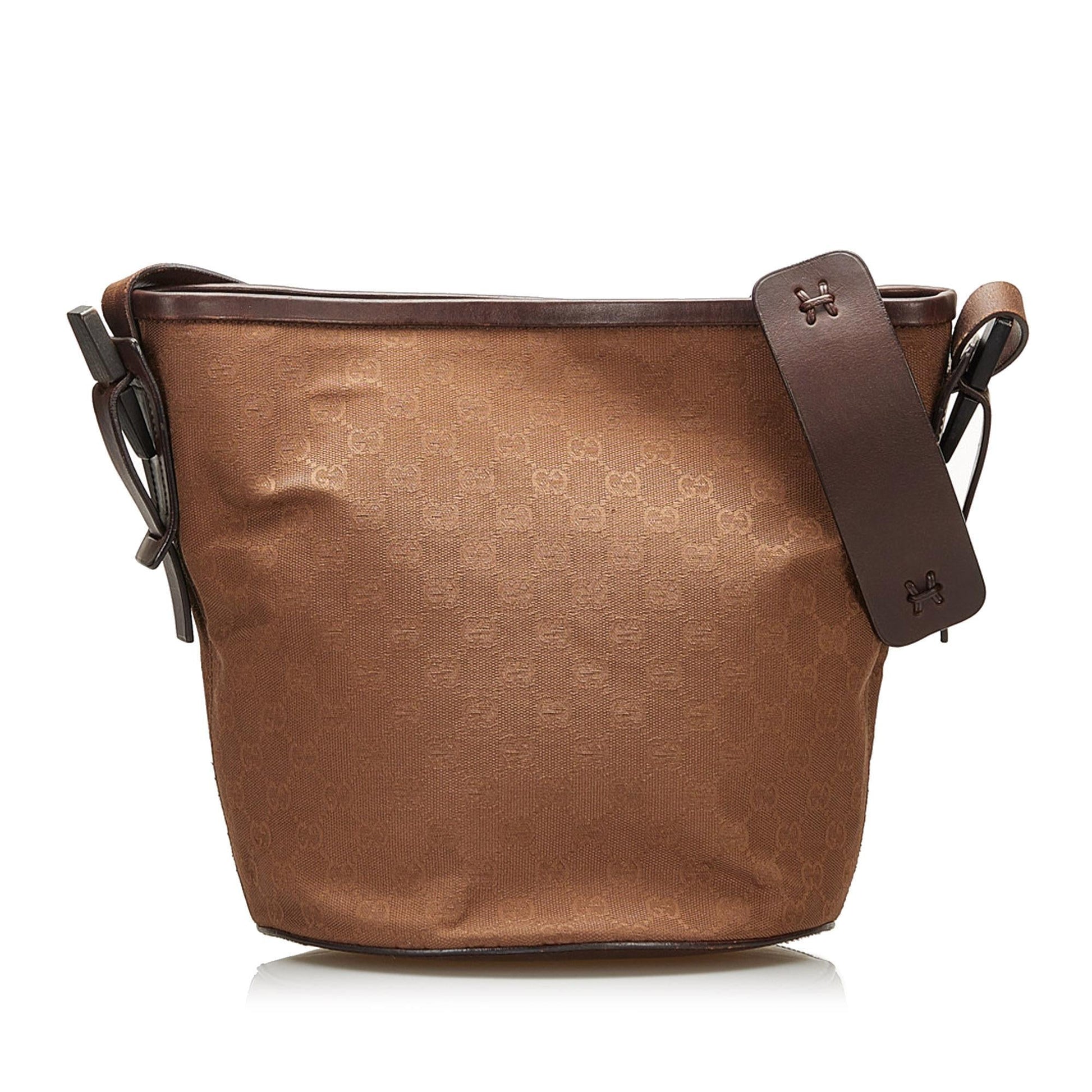 Gucci GG SHG Canvas Brown Bucket Shoulder Bag