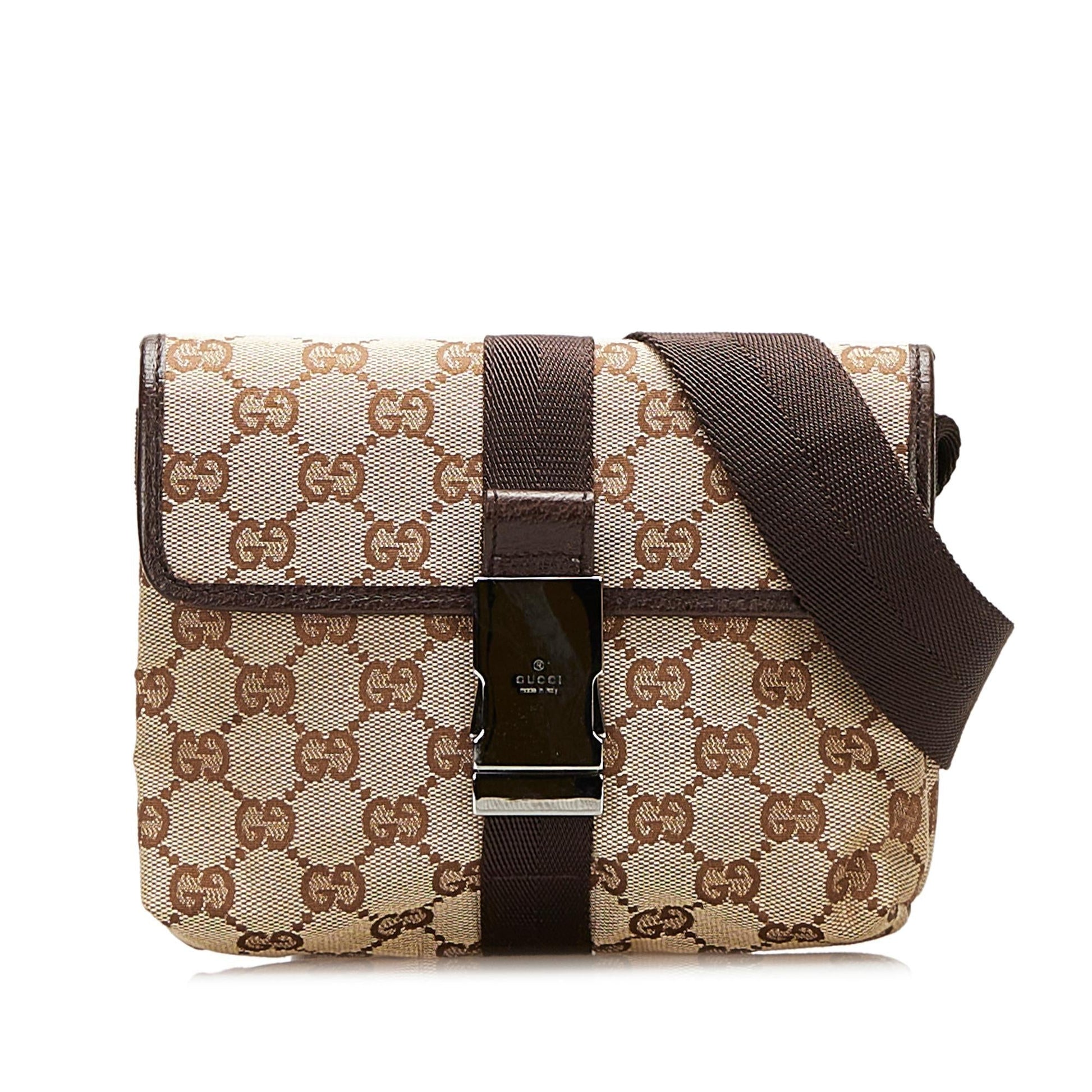 Gucci GG Buckle Belt SHG Canvas Brown Accessory