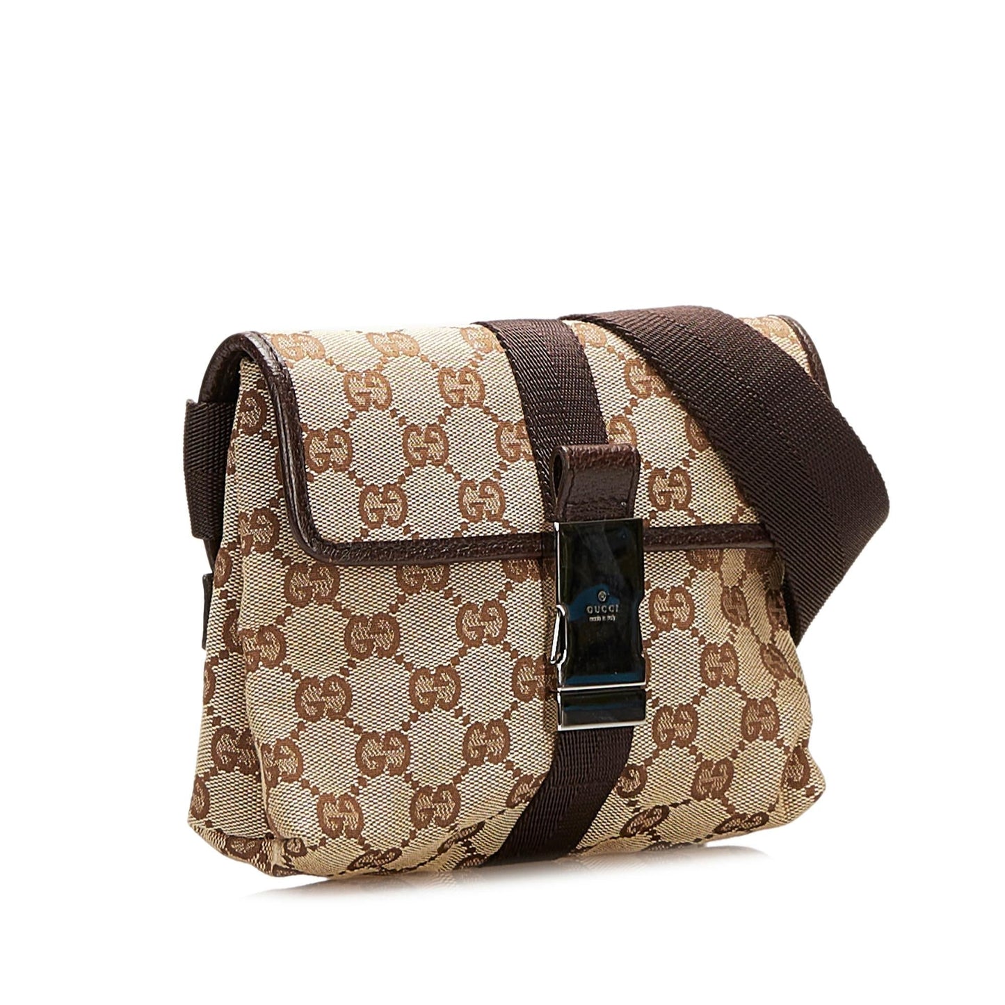 Gucci GG Buckle Belt SHG Canvas Brown Accessory