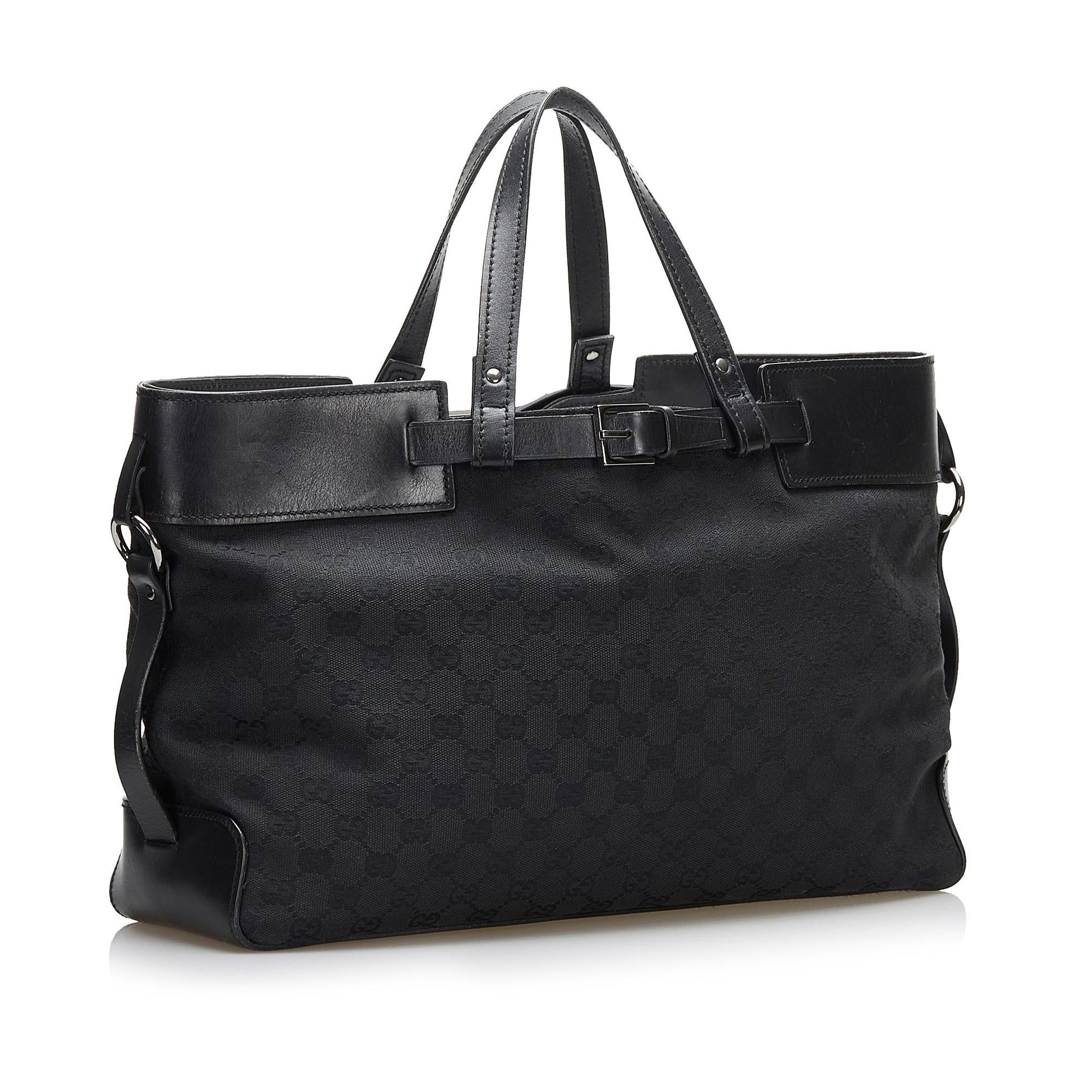 Gucci GG Buckle SHG Canvas Black Tote Bag
