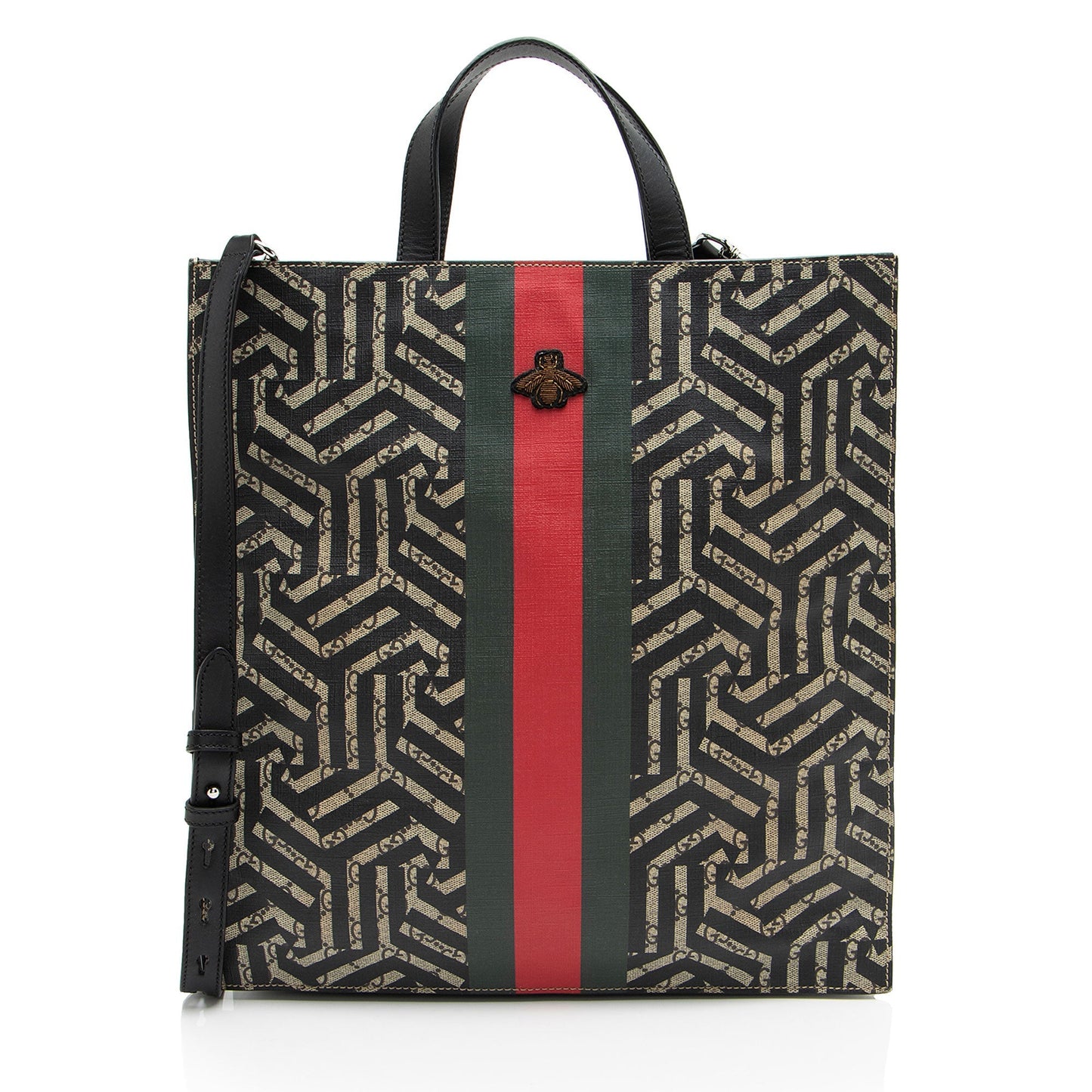 Gucci GG Supreme Caleido Web Soft Leather Canvas Black Brown Tote Bag