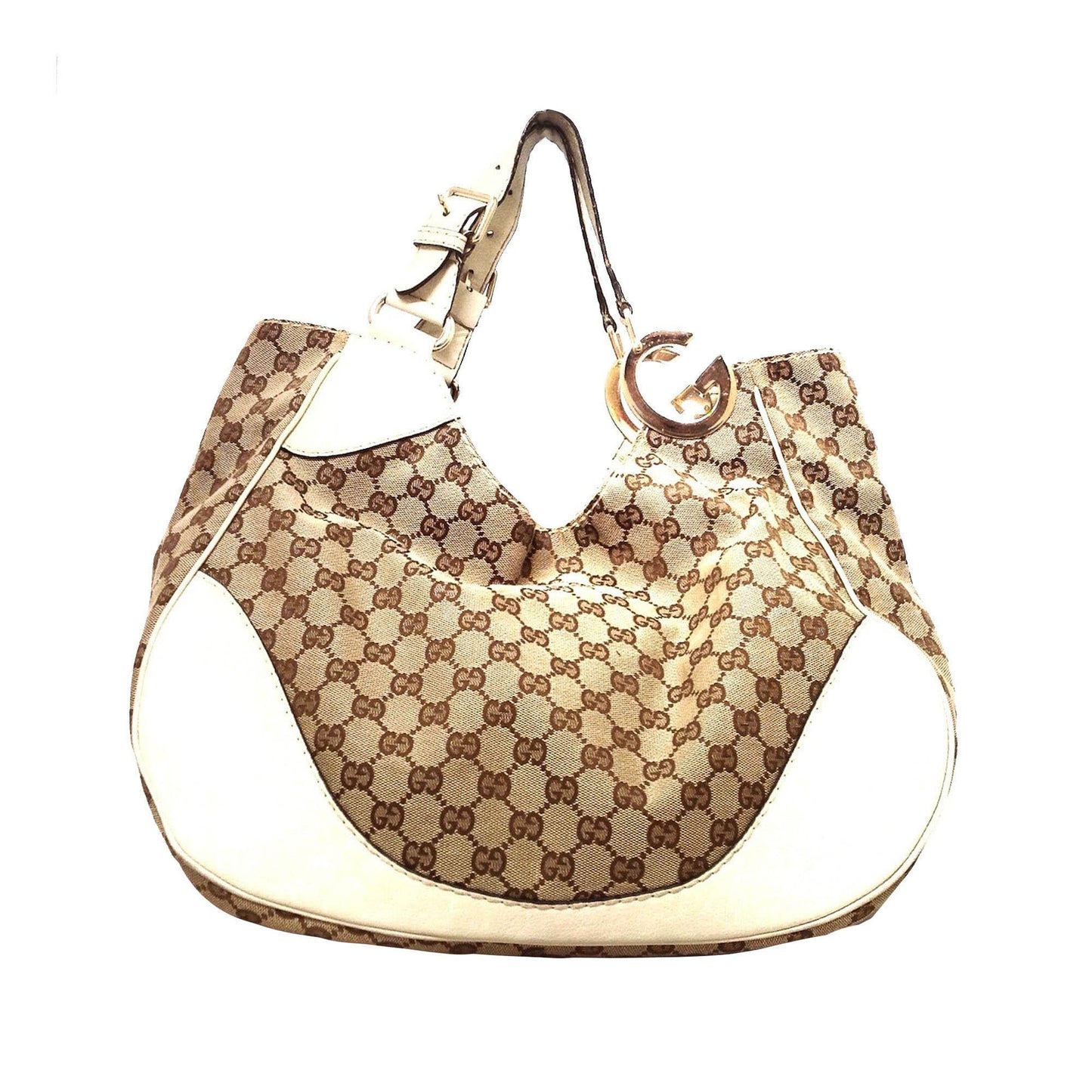 Gucci GG Charlotte SHG Canvas Calf White Brown Shoulder Bag