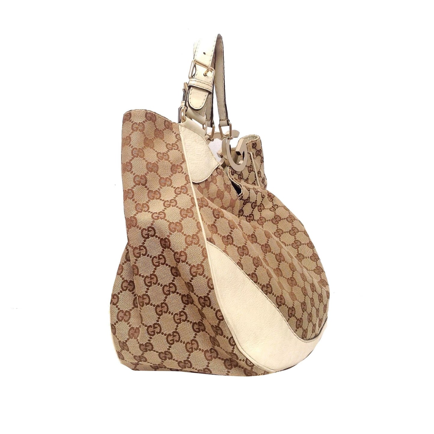 Gucci GG Charlotte SHG Canvas Calf White Brown Shoulder Bag