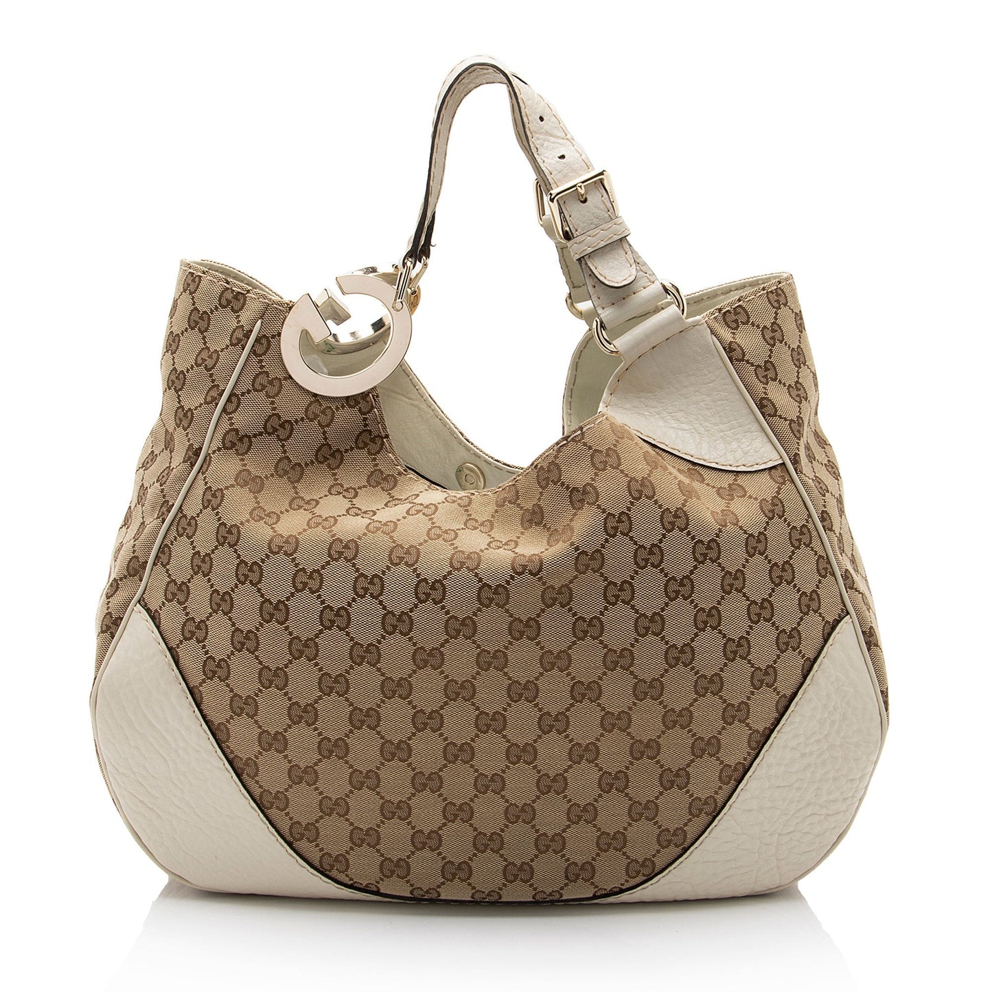 Gucci GG Charlotte SHF-ouzd2v Leather Canvas White Beige Shoulder Bag