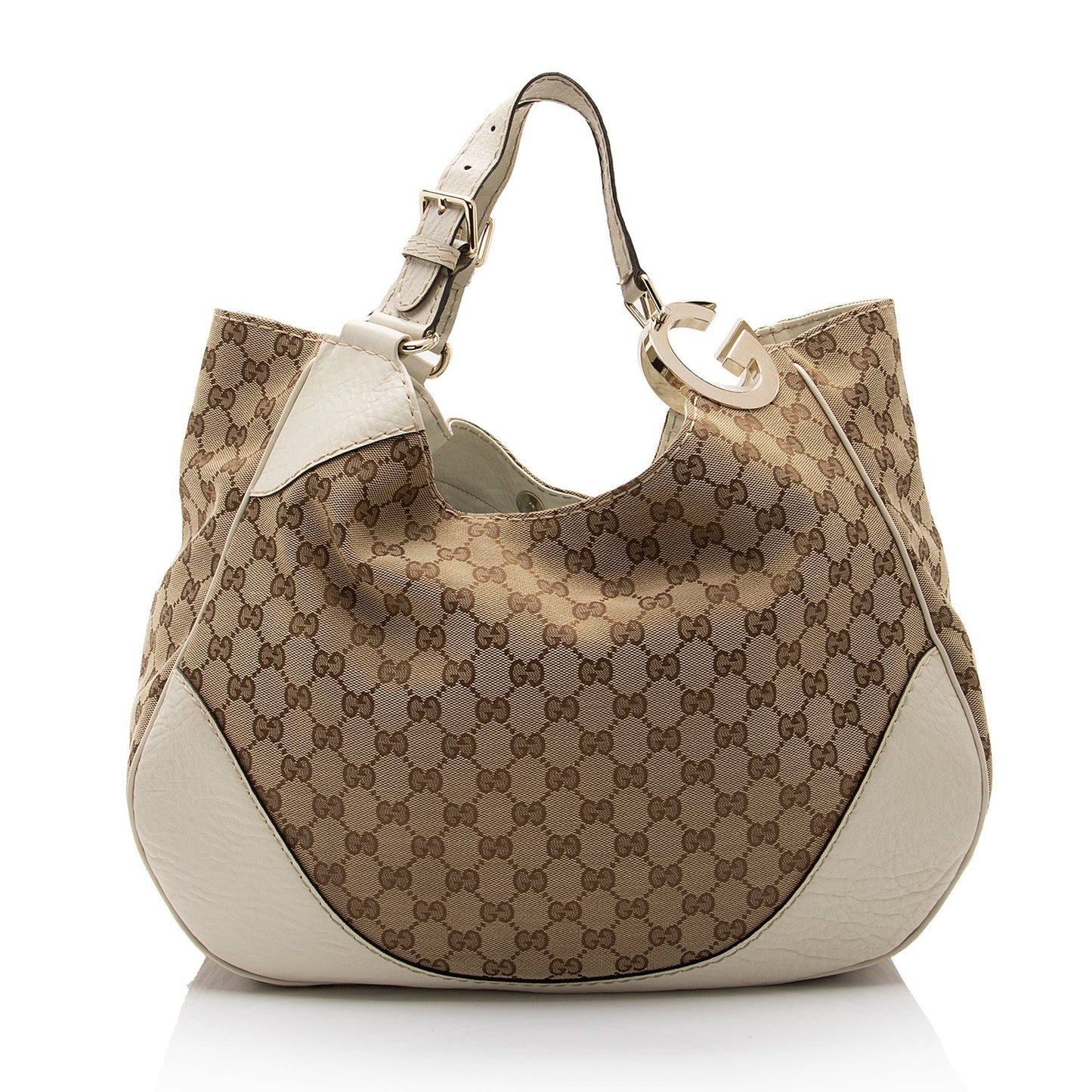 Gucci GG Charlotte SHF-ouzd2v Leather Canvas White Beige Shoulder Bag