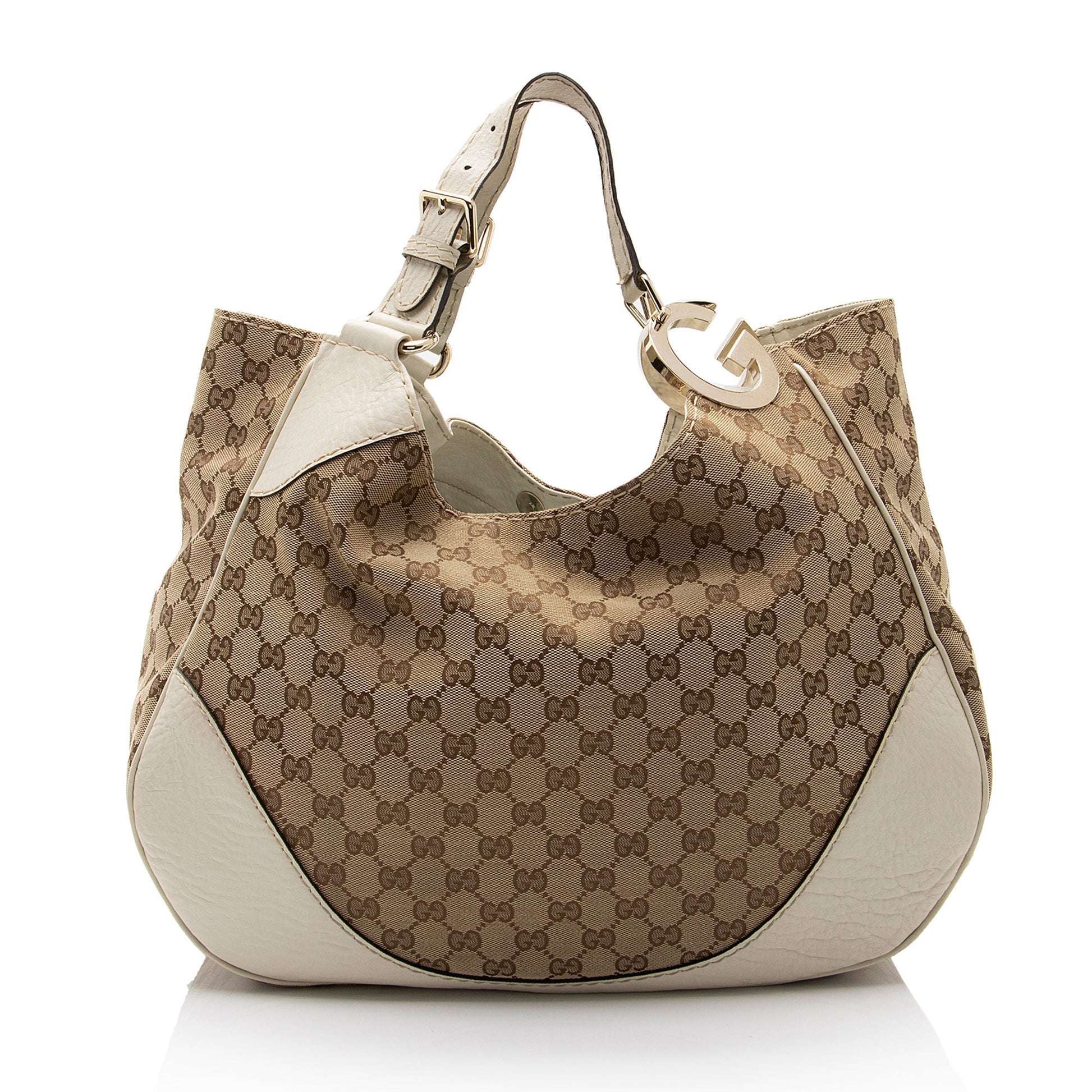 Gucci GG Charlotte SHF-ouzd2v Leather Canvas White Beige Shoulder Bag