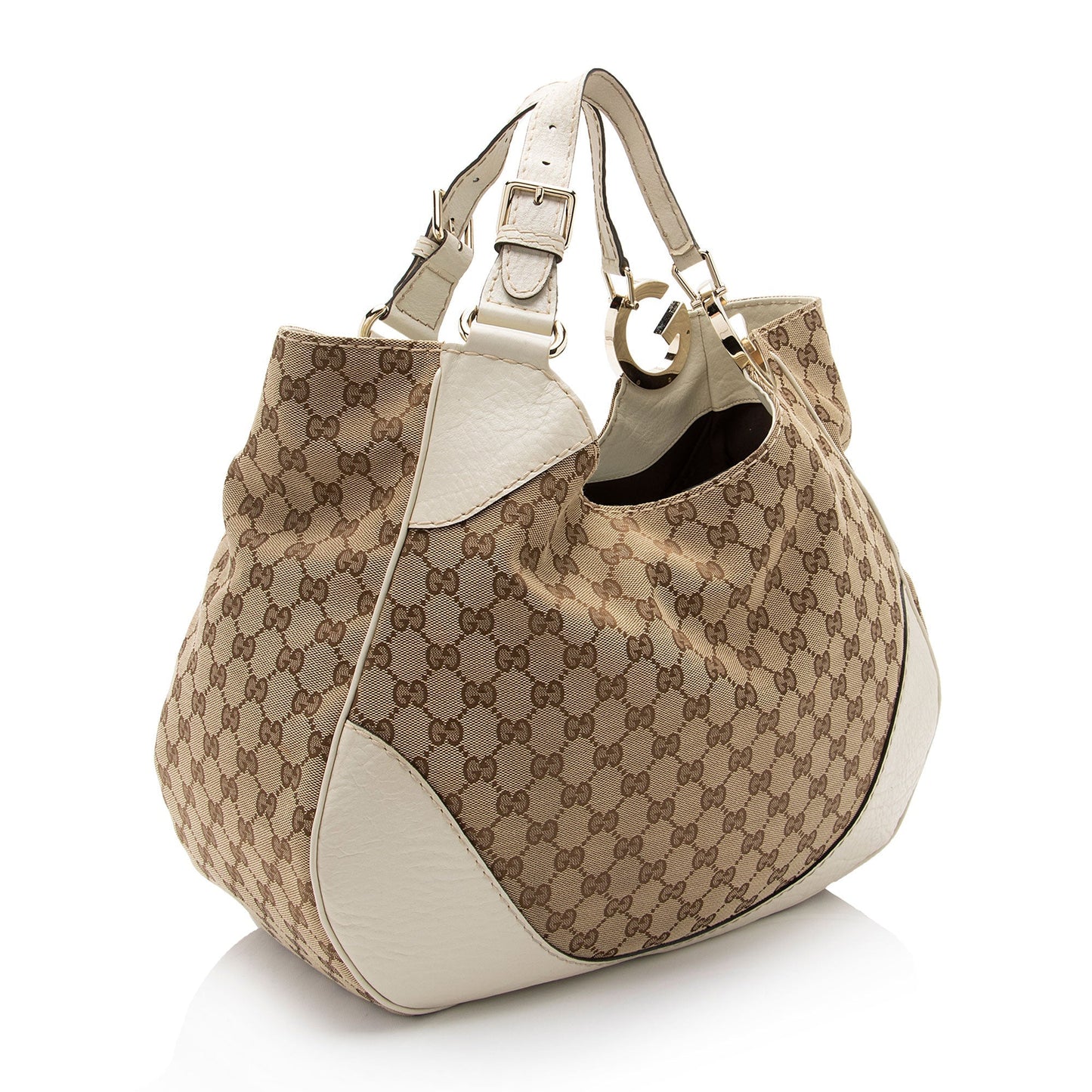 Gucci GG Charlotte SHF-ouzd2v Leather Canvas White Beige Shoulder Bag