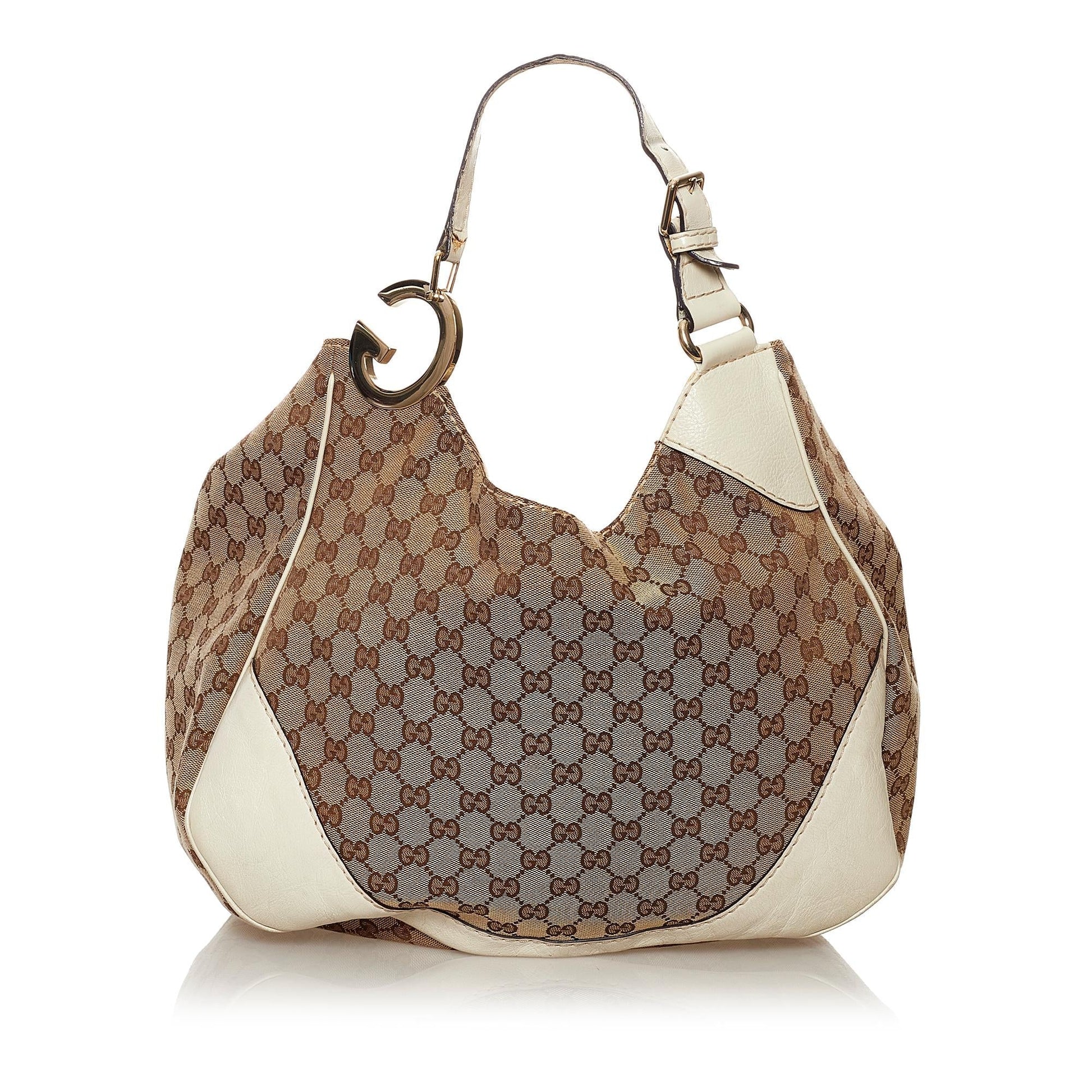 Gucci GG Charlotte SHG Canvas Calf White Brown Tote Bag