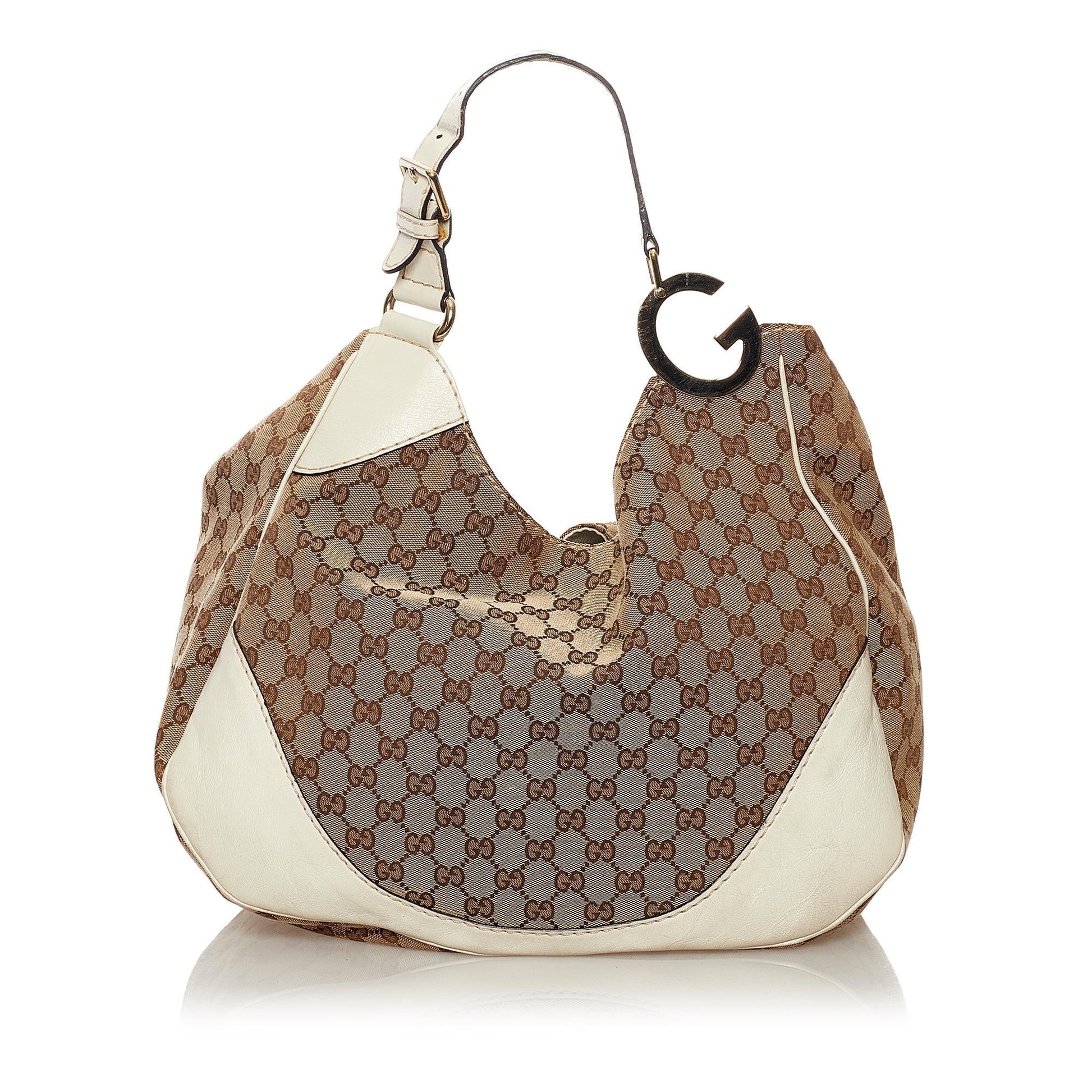 Gucci GG Charlotte SHG Canvas Calf White Brown Tote Bag