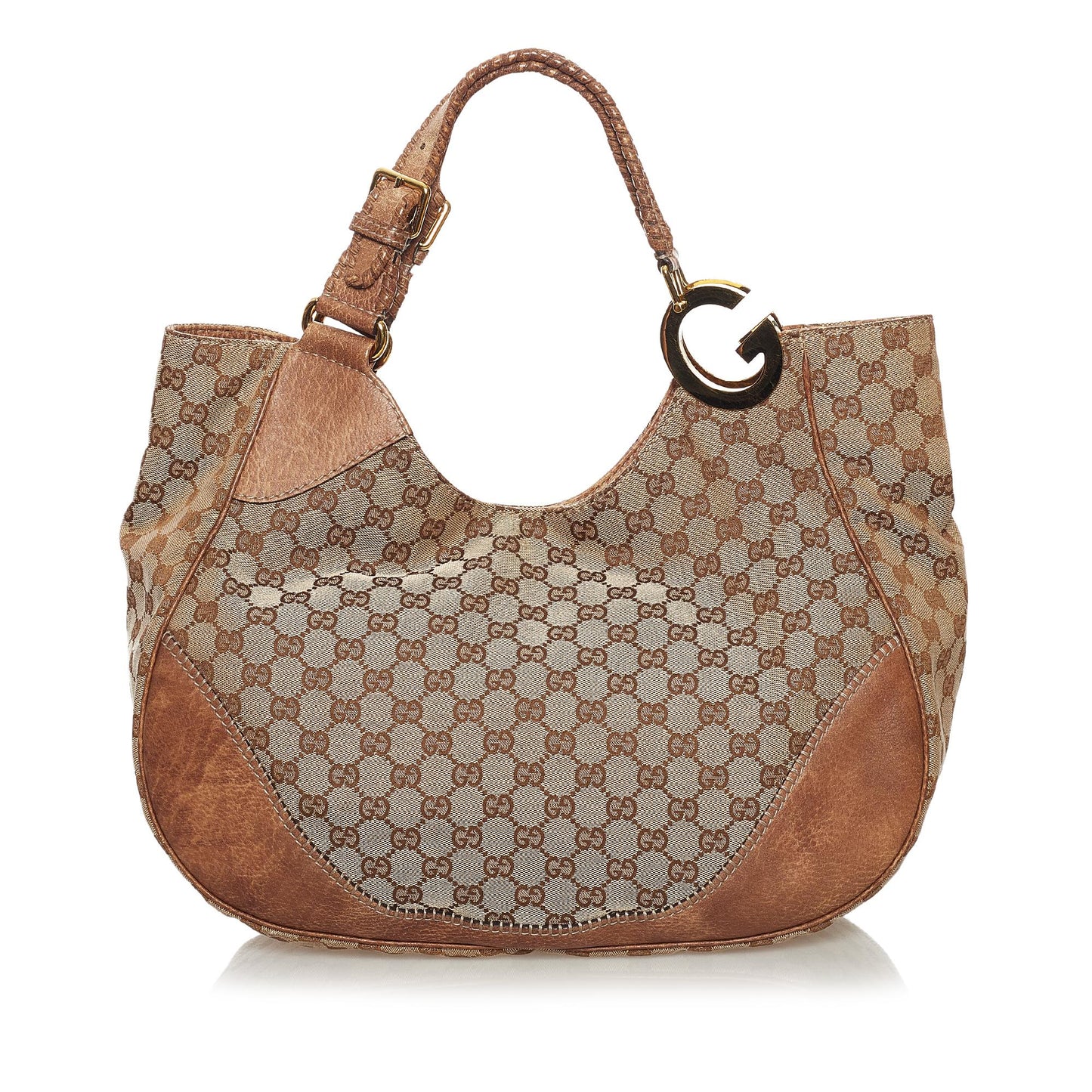 Gucci GG Charlotte SHG Canvas Calf Brown Tote Bag
