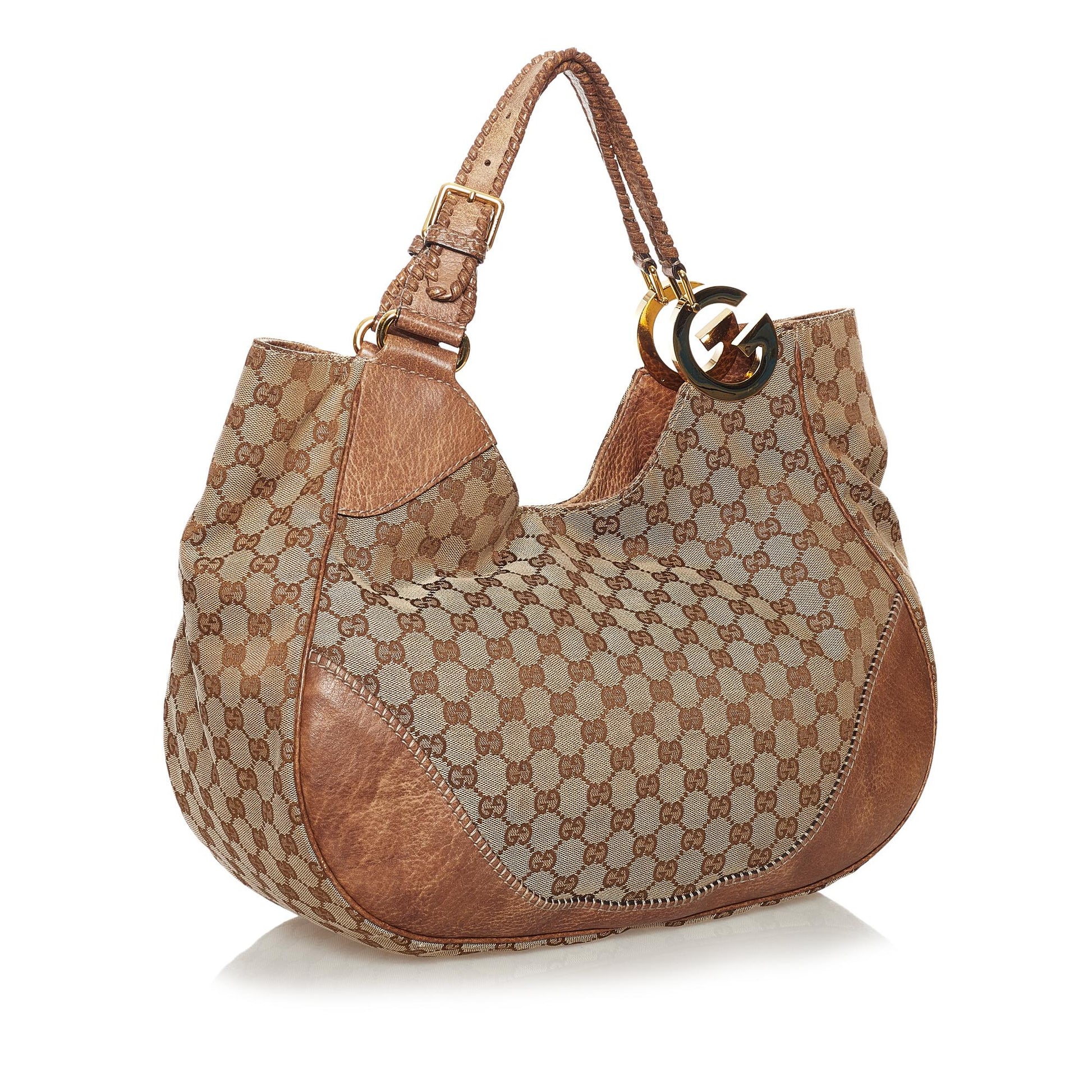 Gucci GG Charlotte SHG Canvas Calf Brown Tote Bag