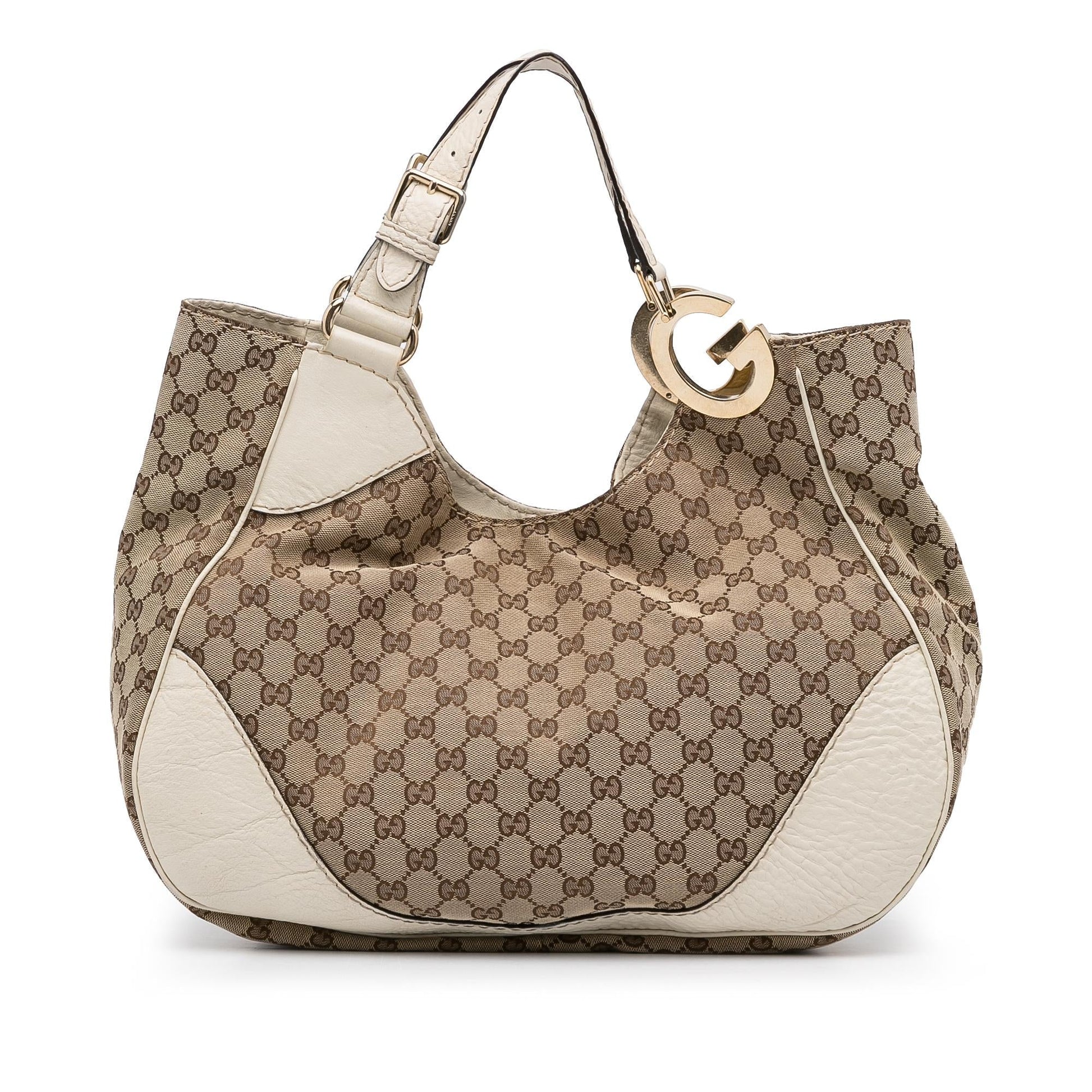 Gucci GG Charlotte SHG-V1X5T0 Canvas Calf White Brown Tote Bag