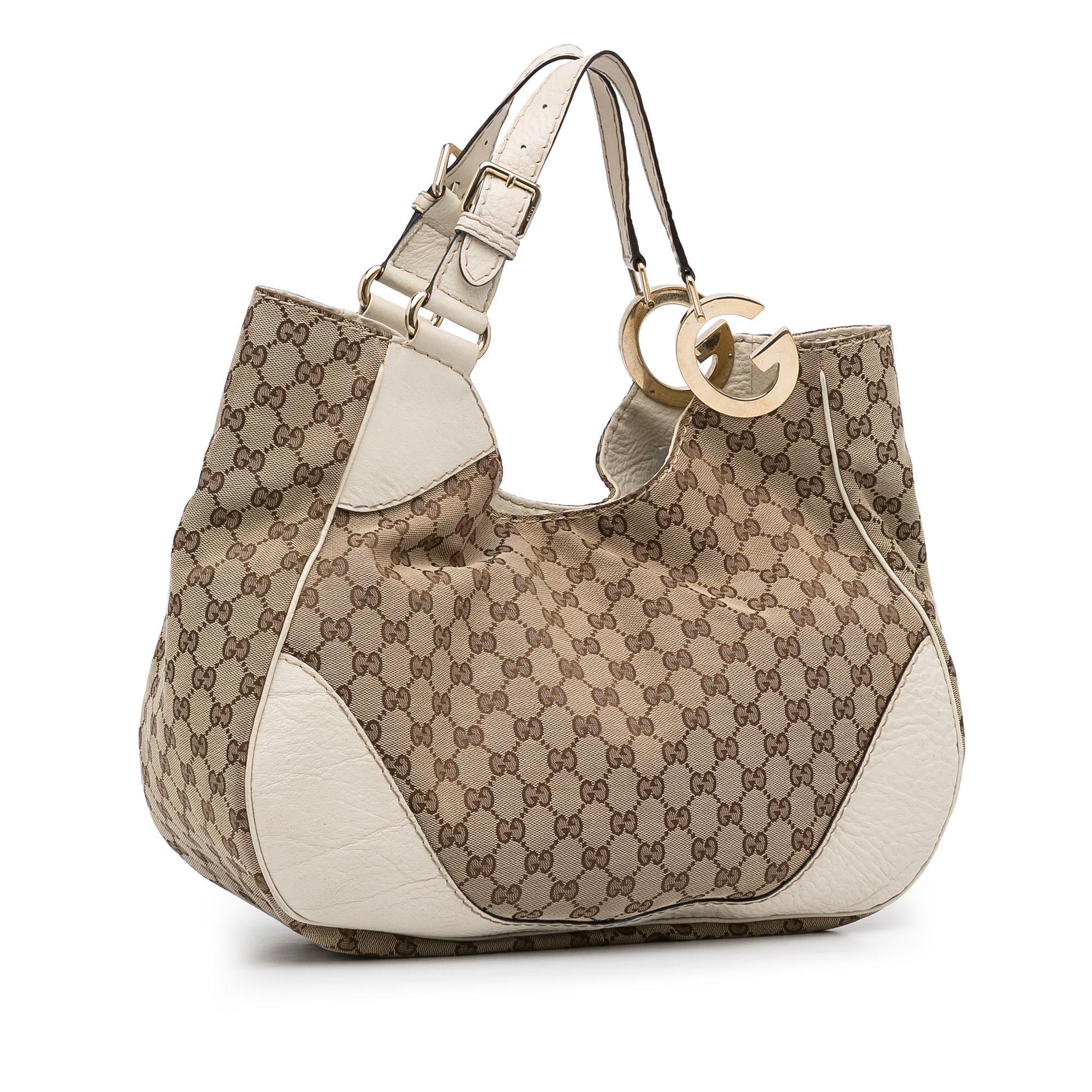 Gucci GG Charlotte SHG-V1X5T0 Canvas Calf White Brown Tote Bag
