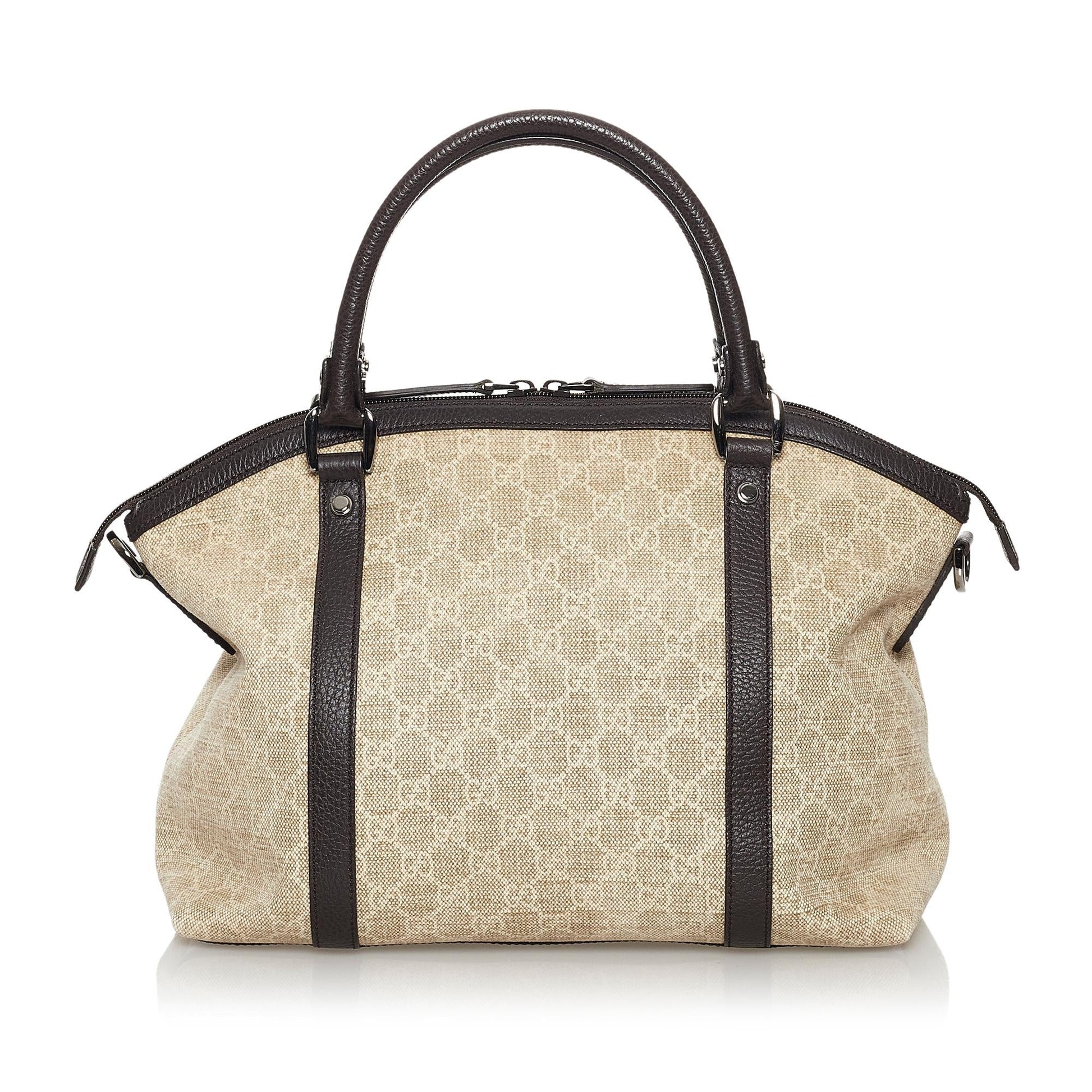 Gucci GG Charm Dome SHG Canvas Calf Black Brown Satchel Bag