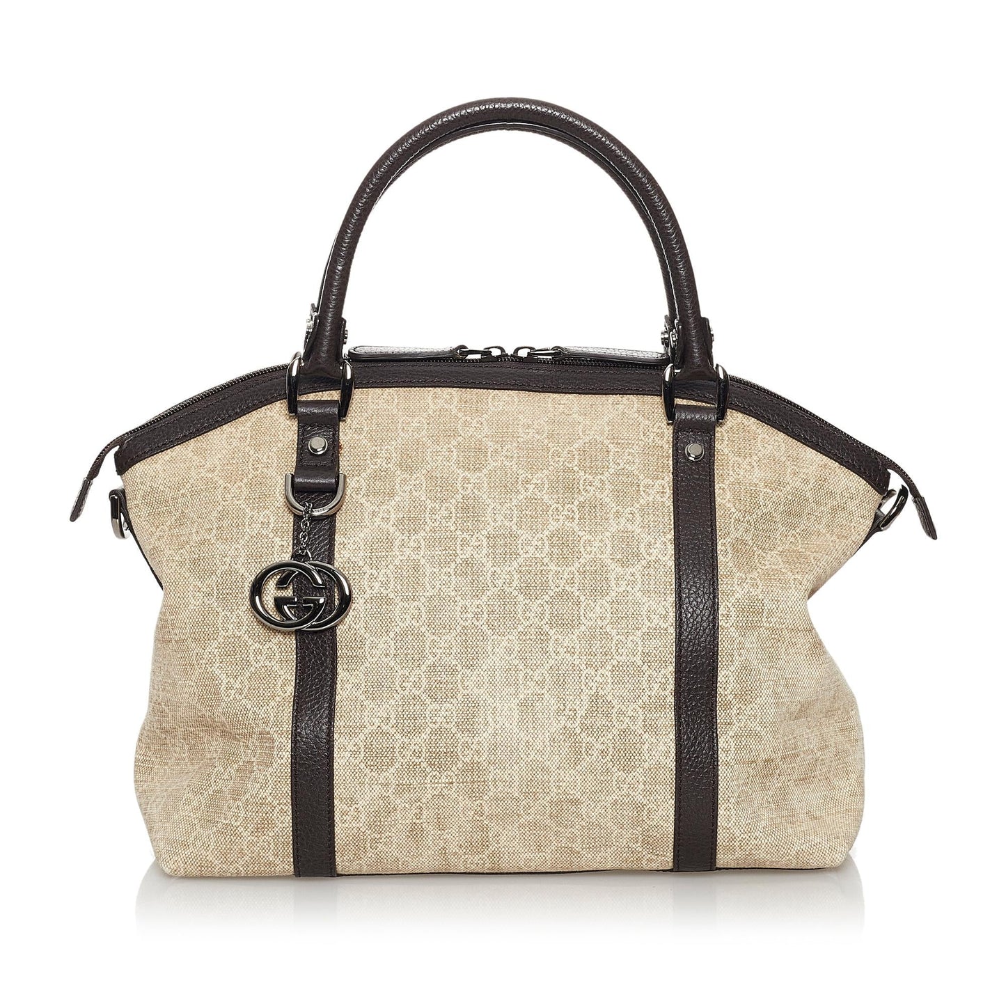 Gucci GG Charm Dome SHG Canvas Calf Black Brown Satchel Bag