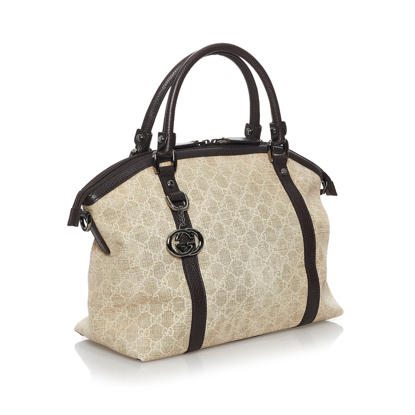 Gucci GG Charm Dome SHG Canvas Calf Black Brown Satchel Bag