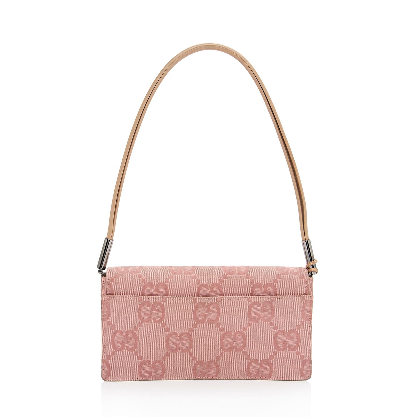 Gucci GG Charm Pochette Flap SHF-SXf0FO Leather Canvas Beige Pink Shoulder Bag