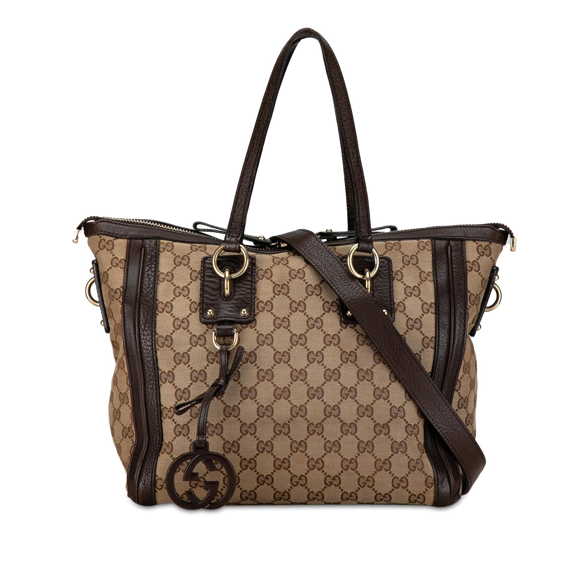 Gucci GG Charm SHG-M7VWtv Canvas Calf Brown Satchel Bag