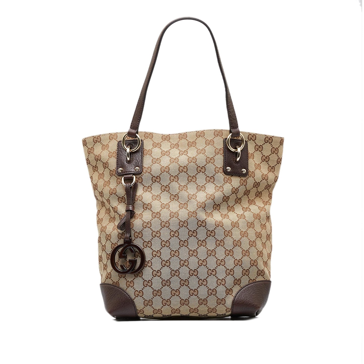 Gucci GG Charm SHG-n6X4id Canvas Calf Brown Tote Bag