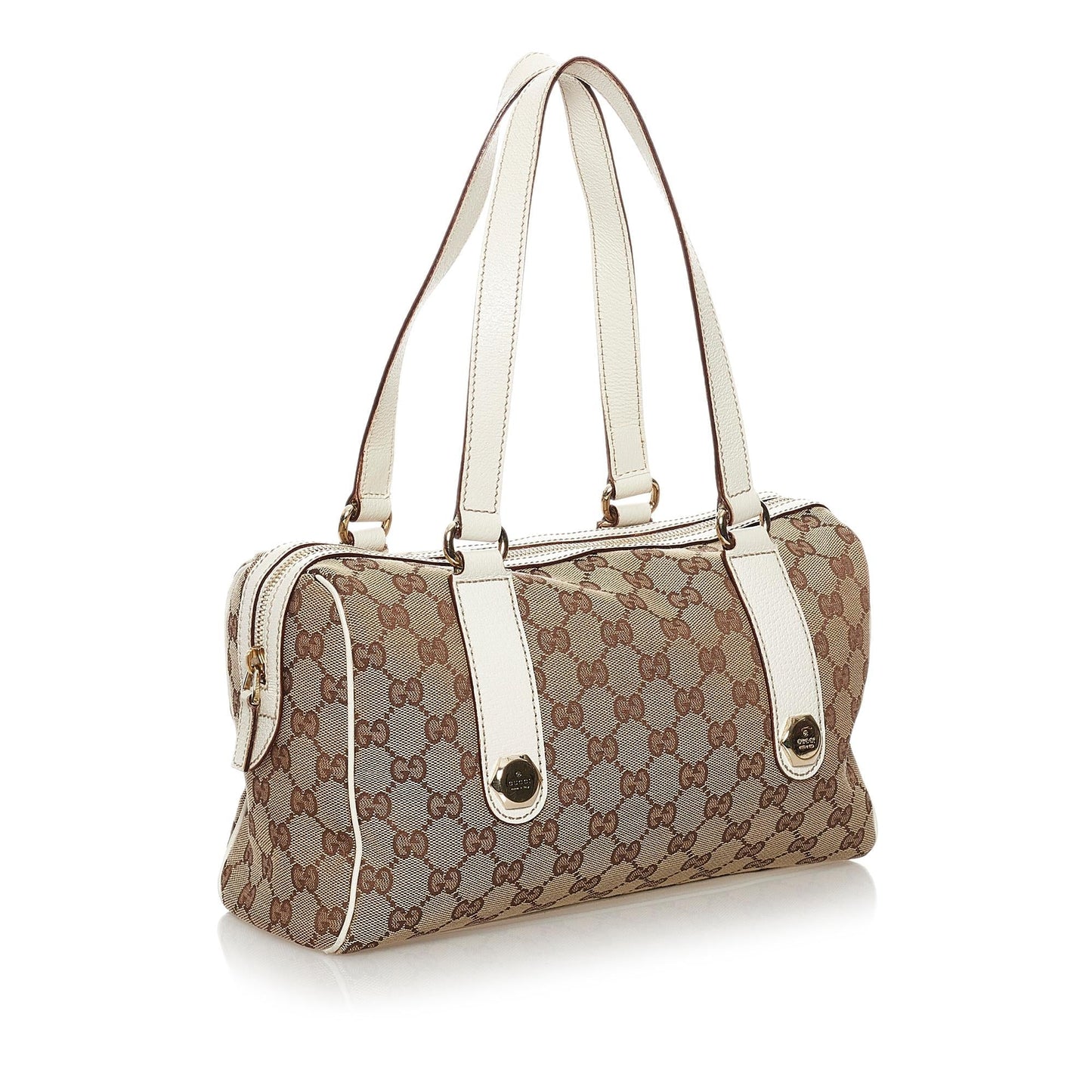 Gucci GG Charmy SHG Canvas White Brown Satchel Bag