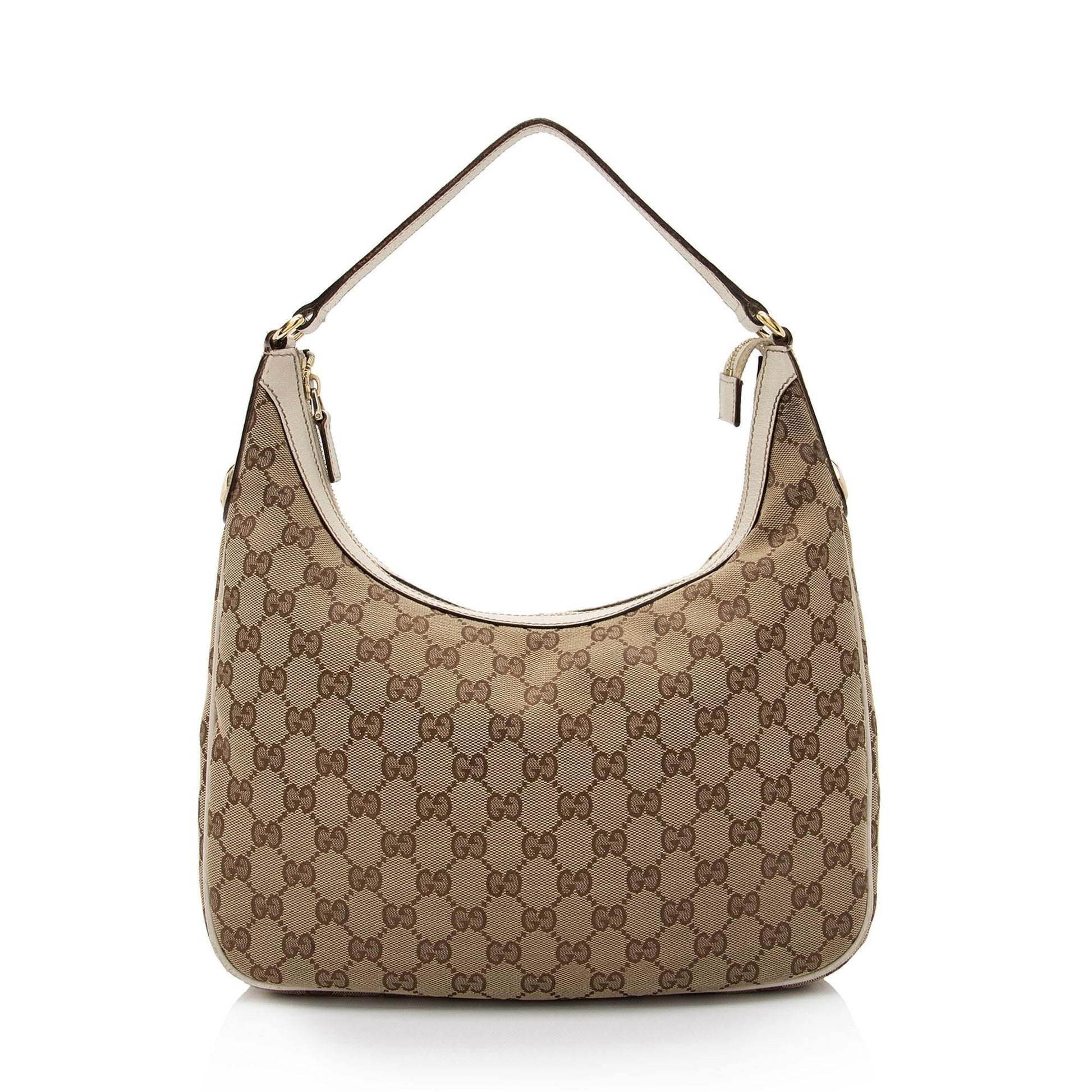 Gucci GG Charmy SHF-Xs0SFM Leather Canvas White Beige Shoulder Bag