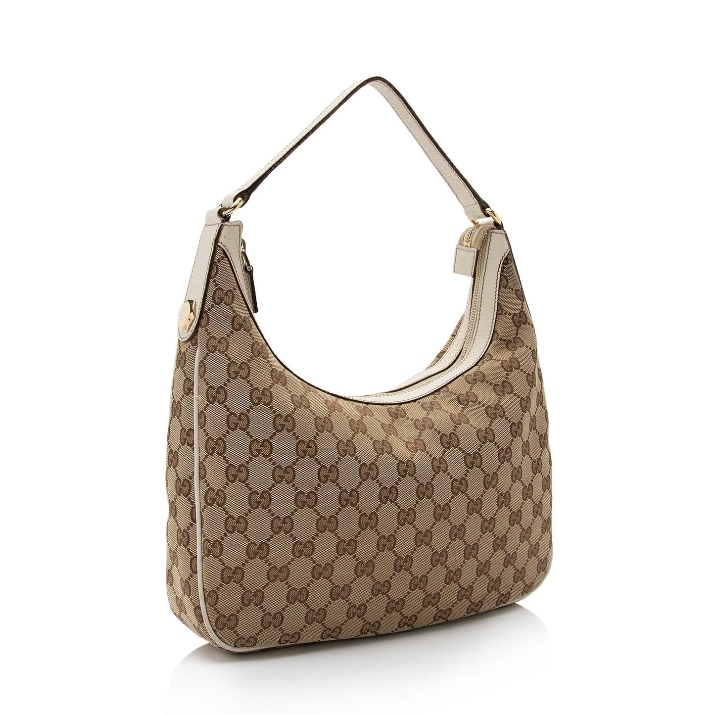 Gucci GG Charmy SHF-Xs0SFM Leather Canvas White Beige Shoulder Bag