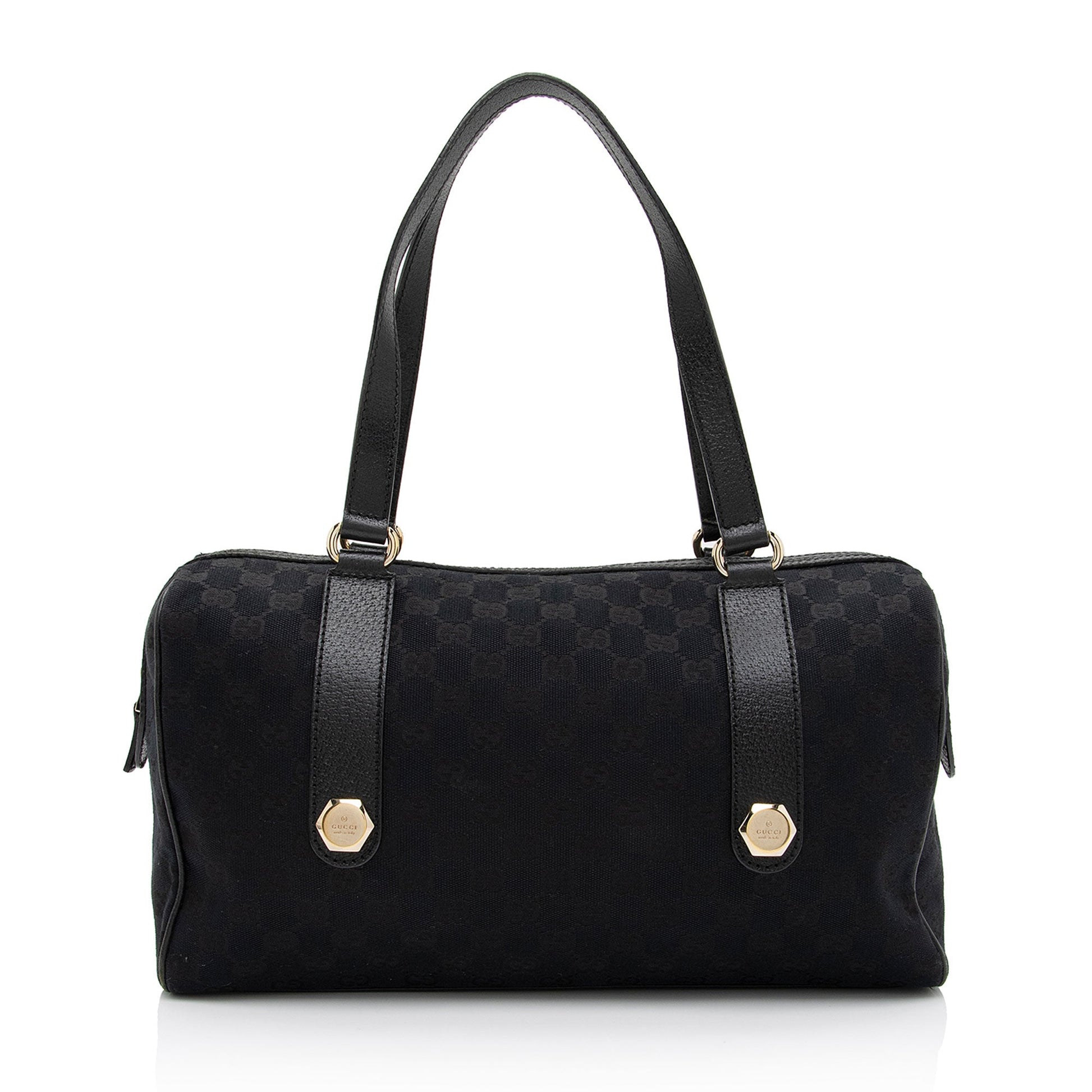 Gucci GG Charmy SHF-wHUMyf Leather Canvas Black Satchel Bag
