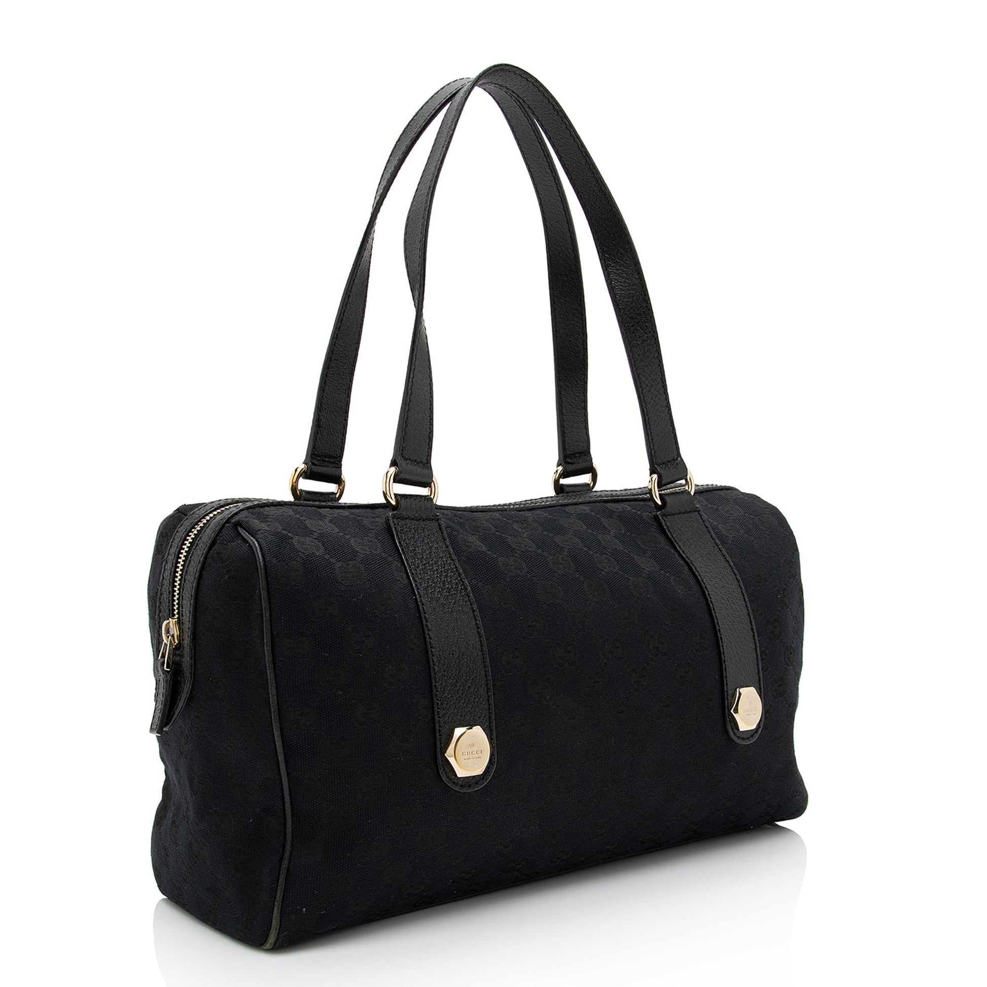 Gucci GG Charmy SHF-wHUMyf Leather Canvas Black Satchel Bag