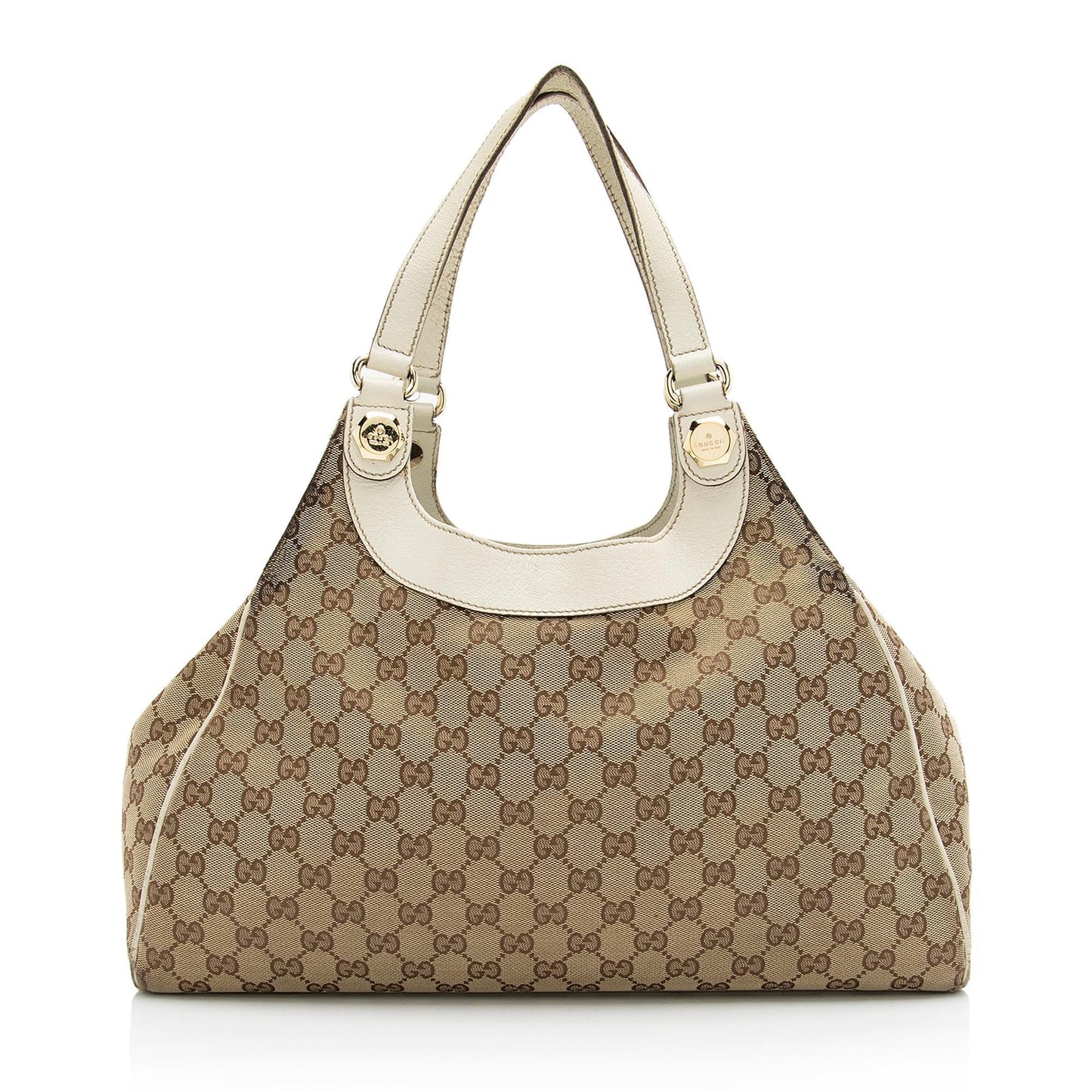 Gucci GG Charmy SHF Leather Canvas White Beige Shoulder Bag