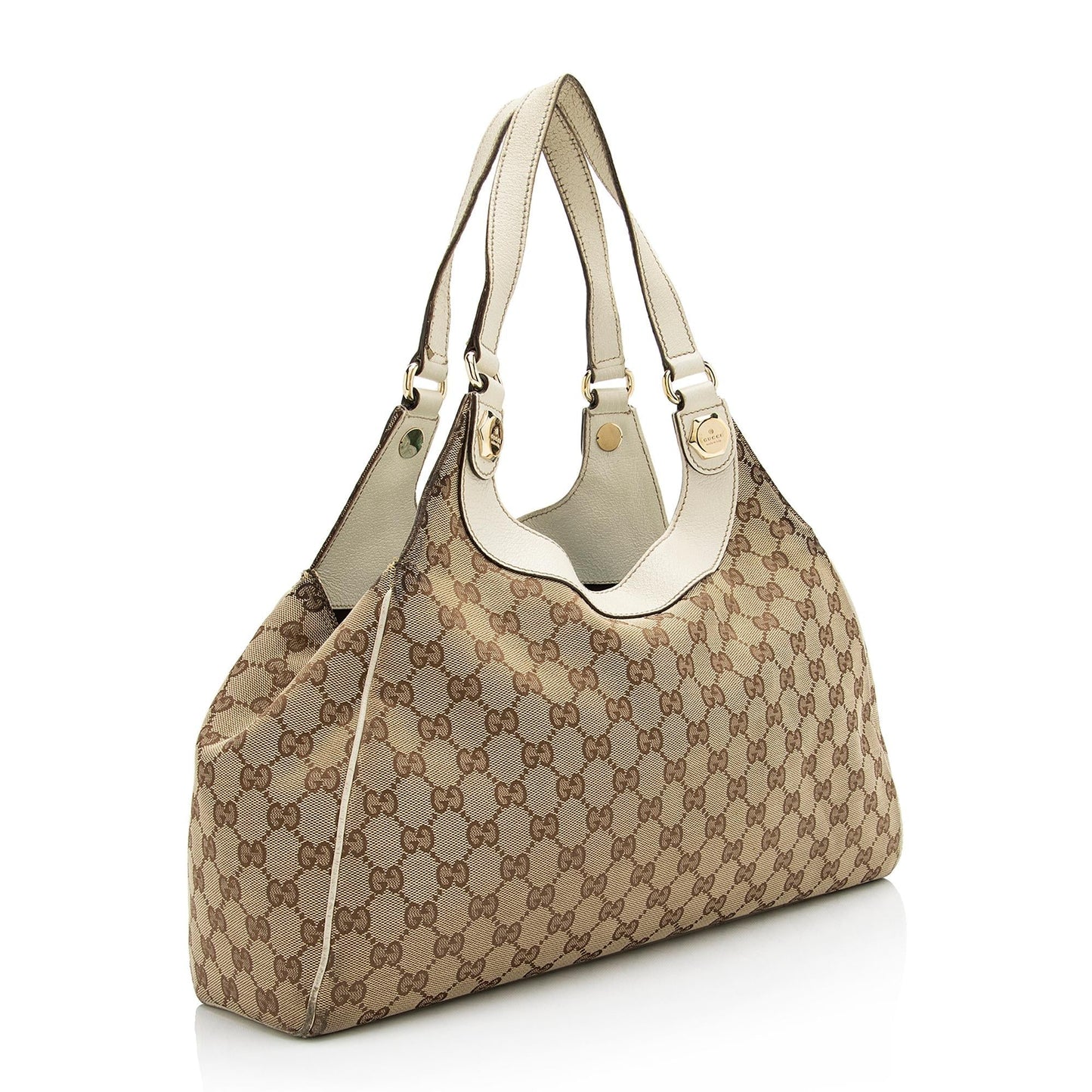 Gucci GG Charmy SHF Leather Canvas White Beige Shoulder Bag