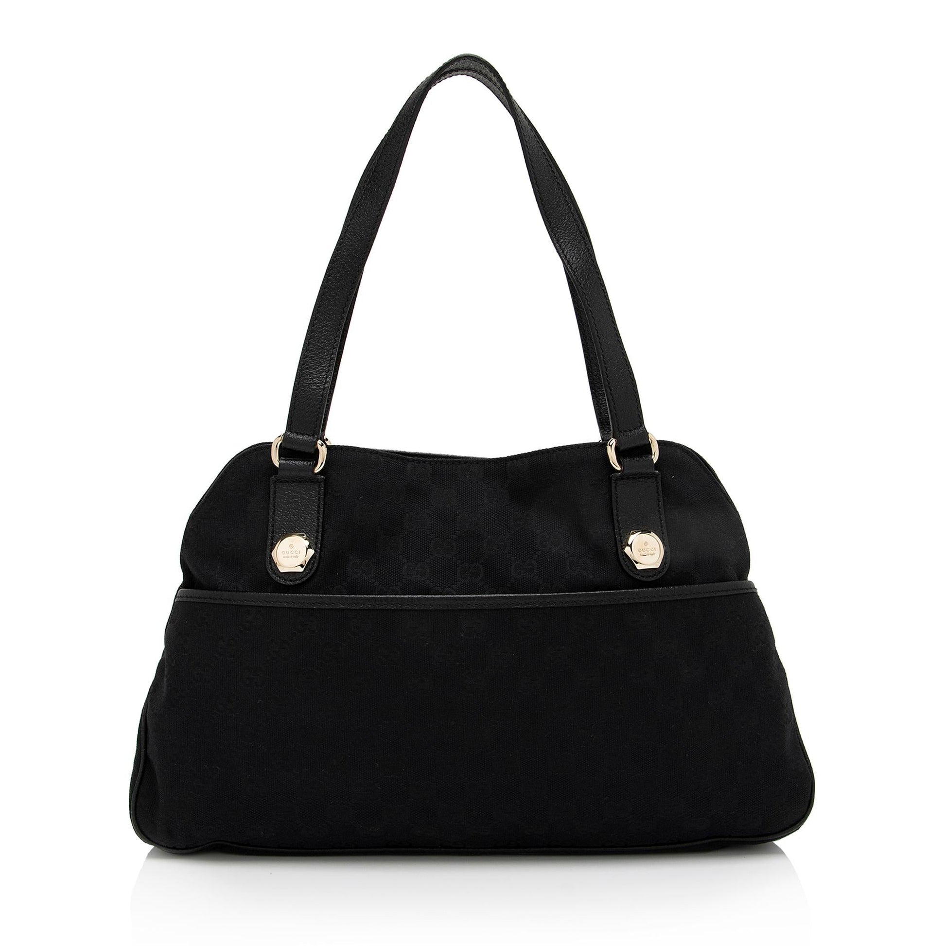Gucci GG Charmy SHF-xbv73f Leather Canvas Black Medium Tote Bag