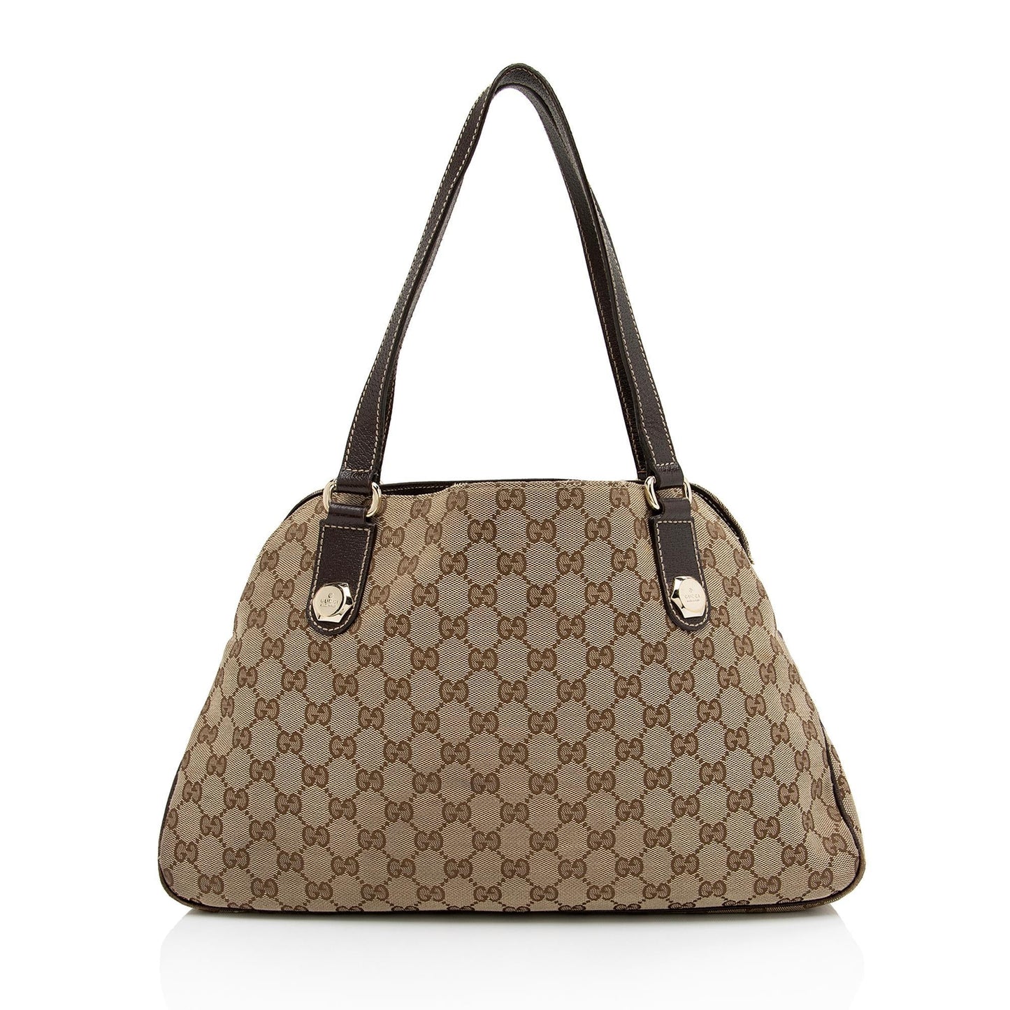 Gucci GG Charmy SHF-9IBSQc Leather Canvas Brown Beige Tote Bag
