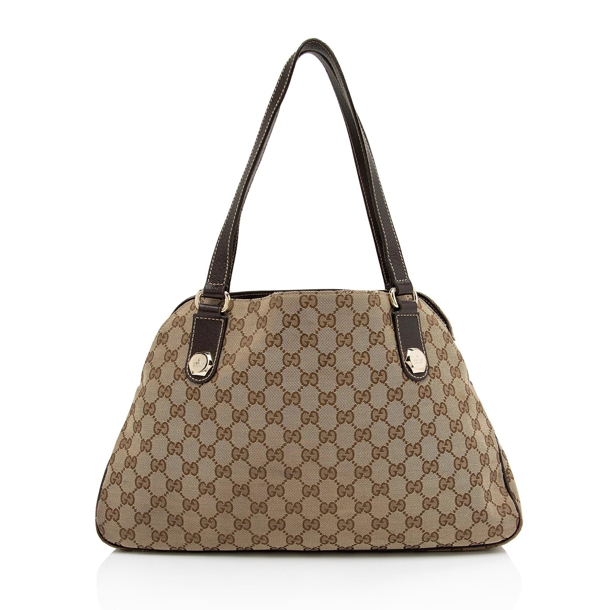Gucci GG Charmy SHF-9IBSQc Leather Canvas Brown Beige Tote Bag