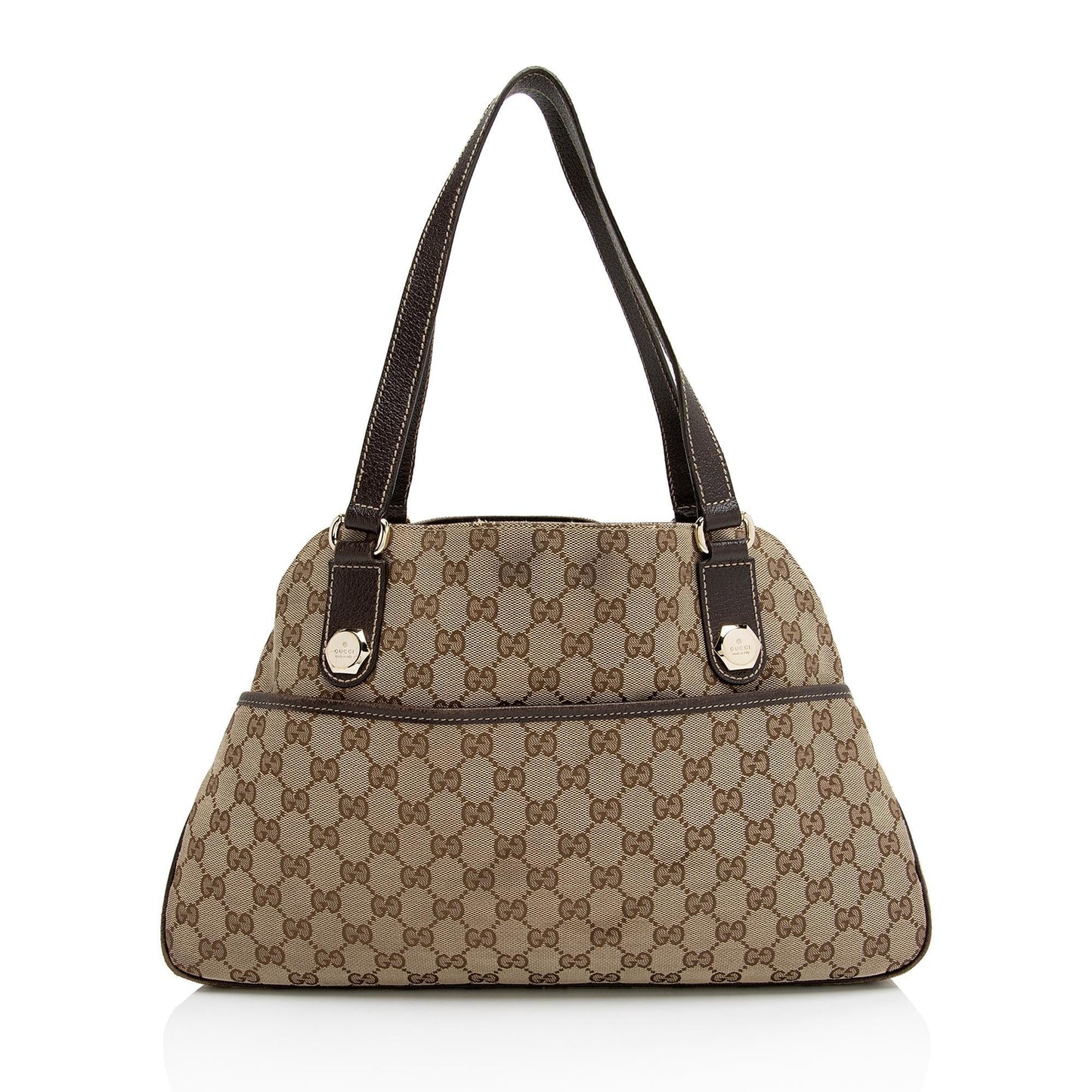 Gucci GG Charmy SHF-9IBSQc Leather Canvas Brown Beige Tote Bag