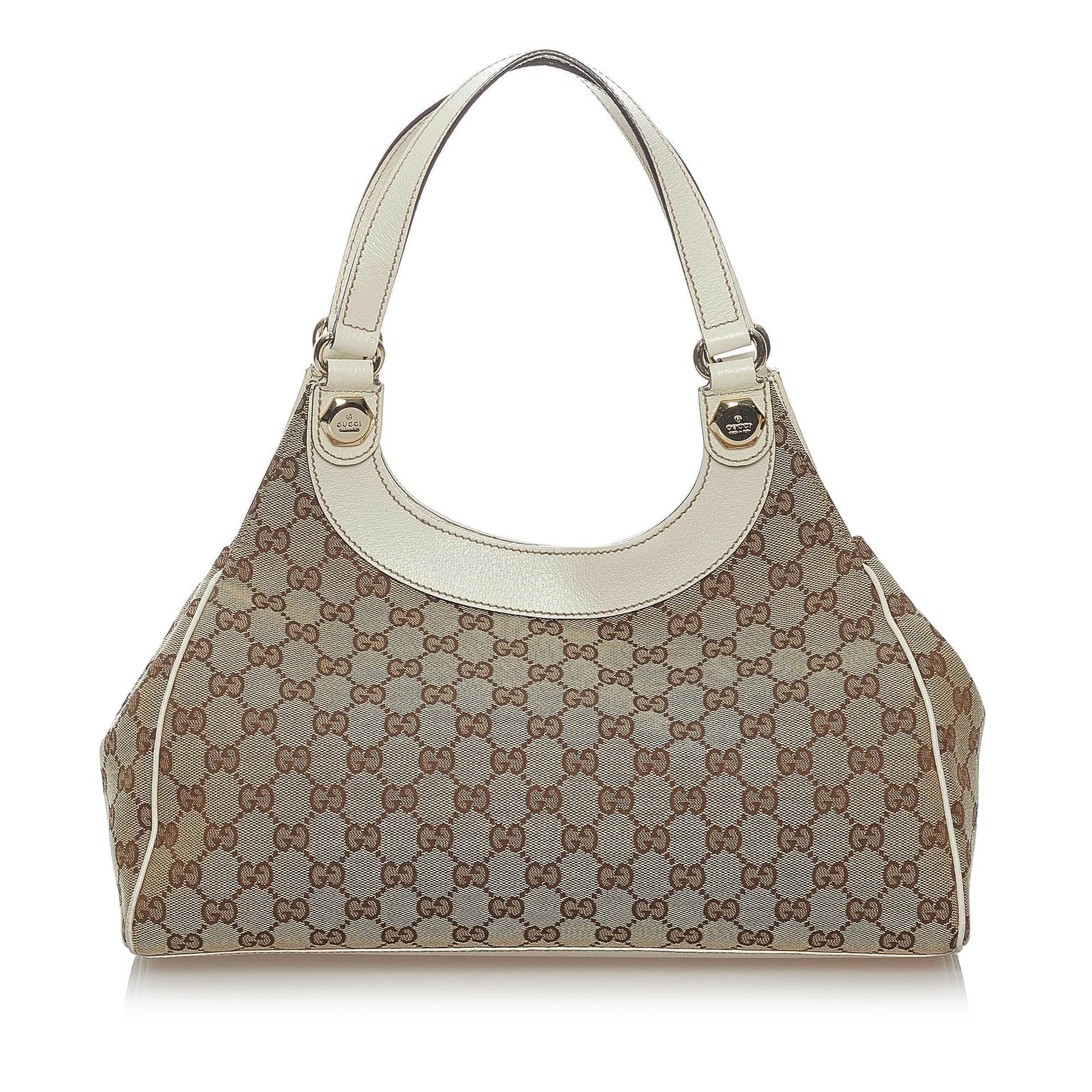 Gucci GG Charmy SHG Canvas Calf White Brown Shoulder Bag Bag Shg