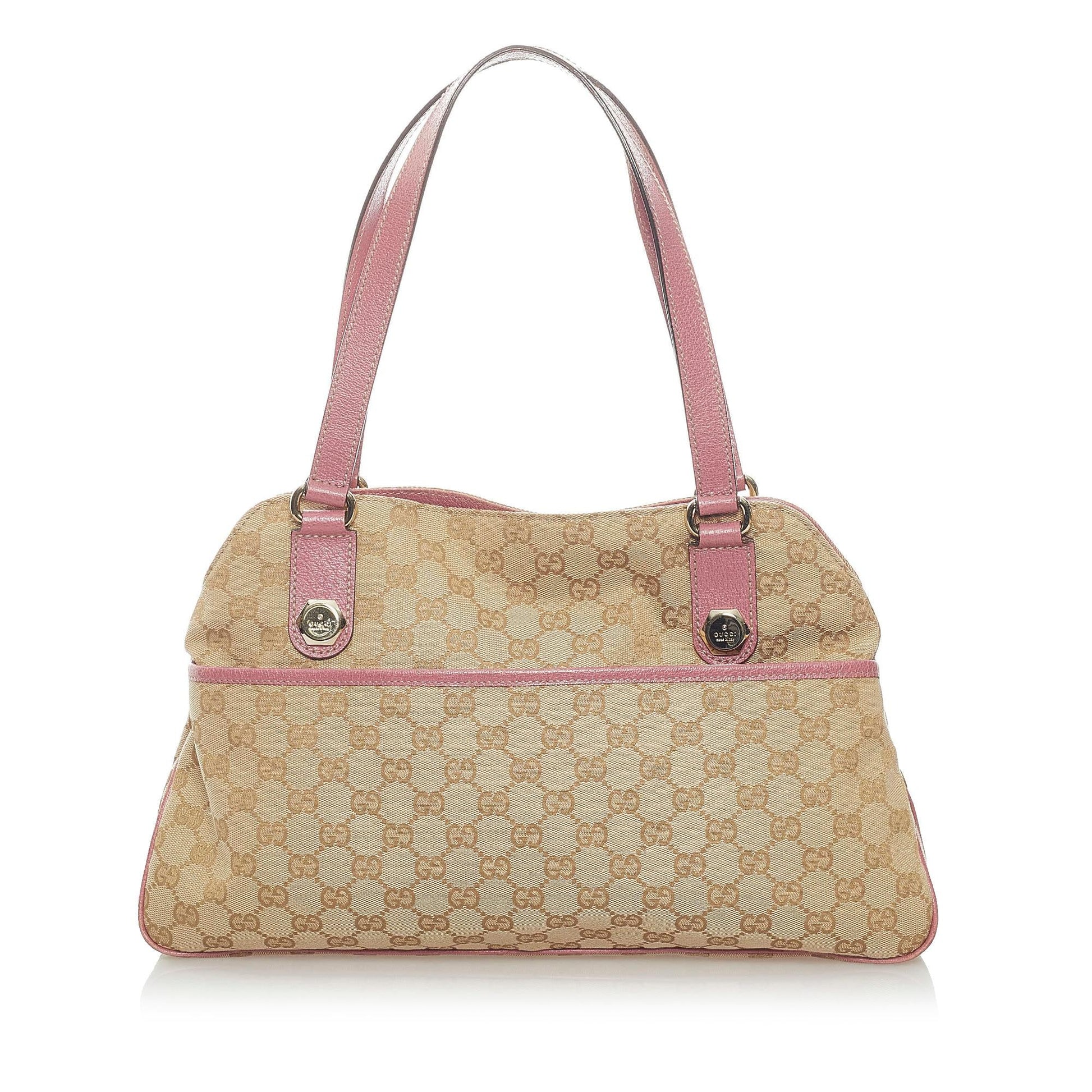 Gucci GG Charmy SHG Canvas Calf Brown Pink Shoulder Bag