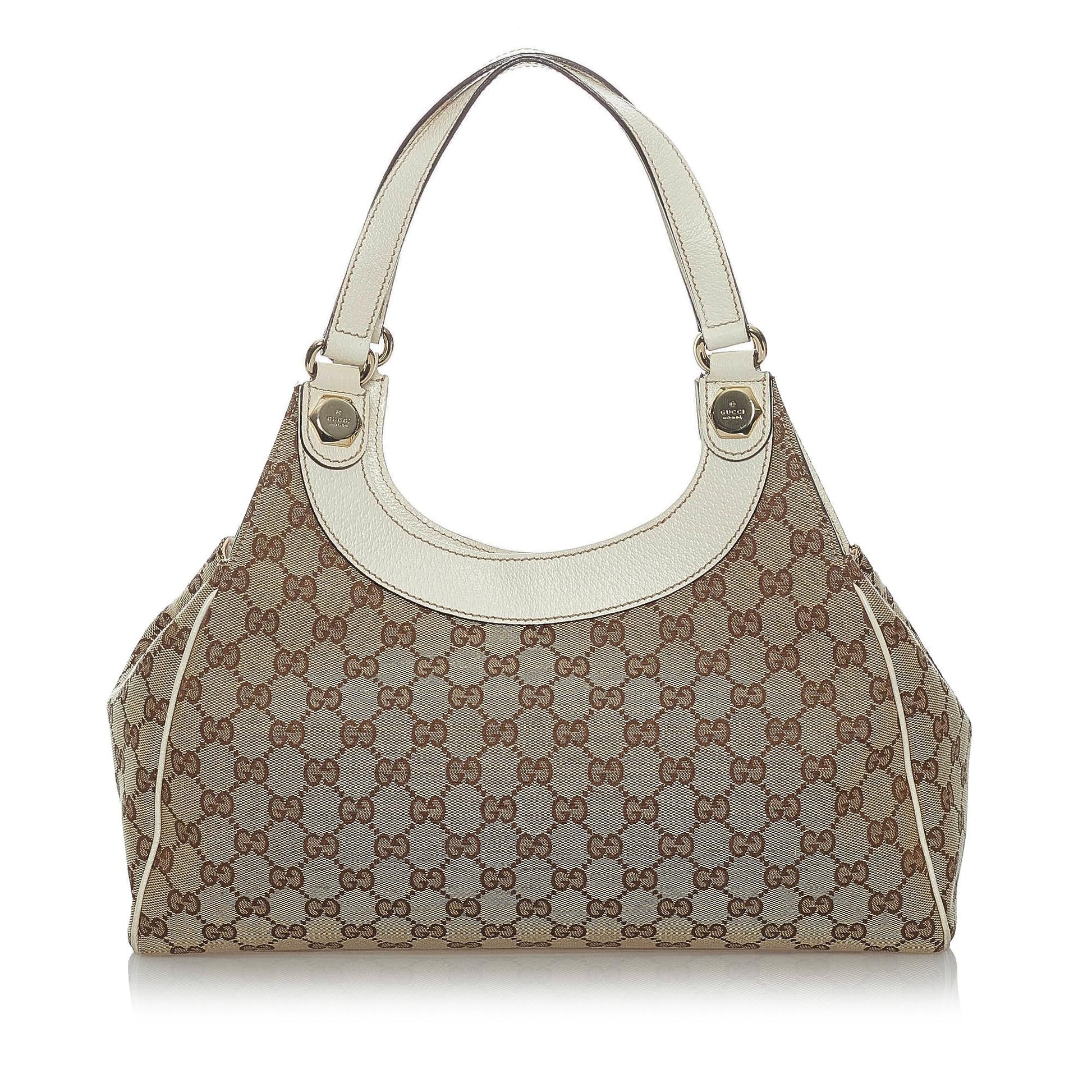 Gucci GG Charmy SHG Canvas Calf White Brown Shoulder Bag