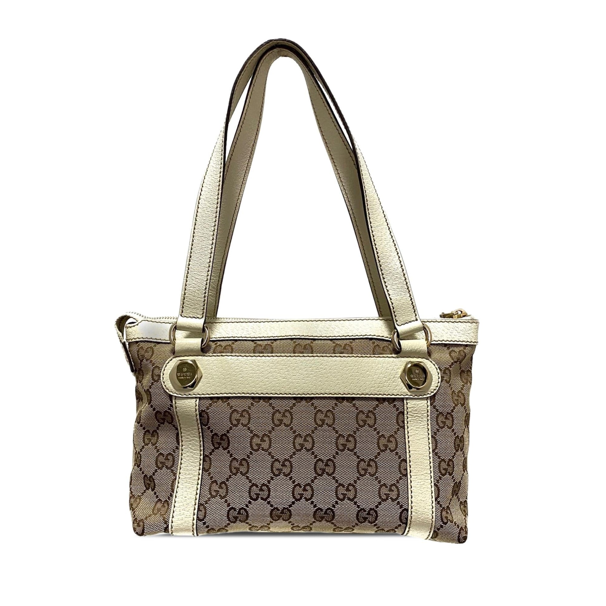 Gucci GG Charmy SHG-owlZ1c Canvas Calf White Brown Shoulder Bag