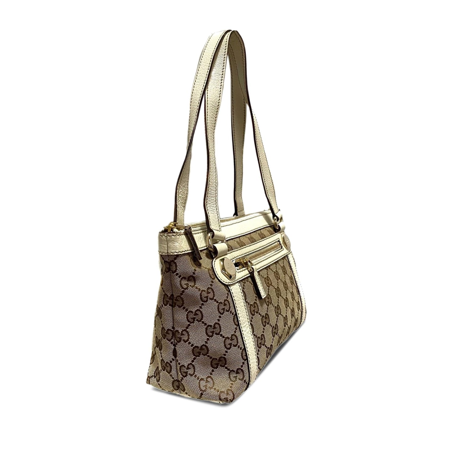 Gucci GG Charmy SHG-owlZ1c Canvas Calf White Brown Shoulder Bag