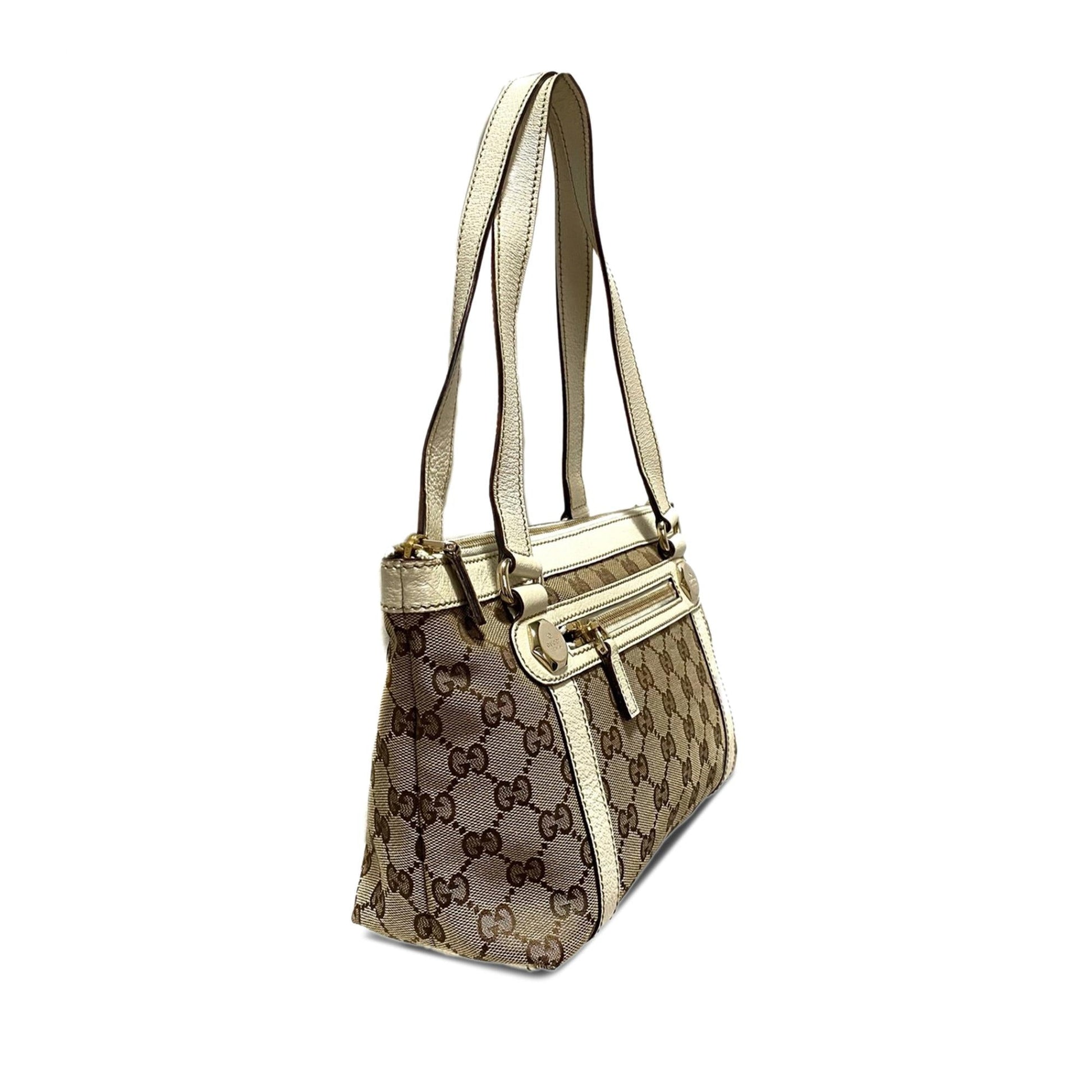 Gucci GG Charmy SHG-owlZ1c Canvas Calf White Brown Shoulder Bag