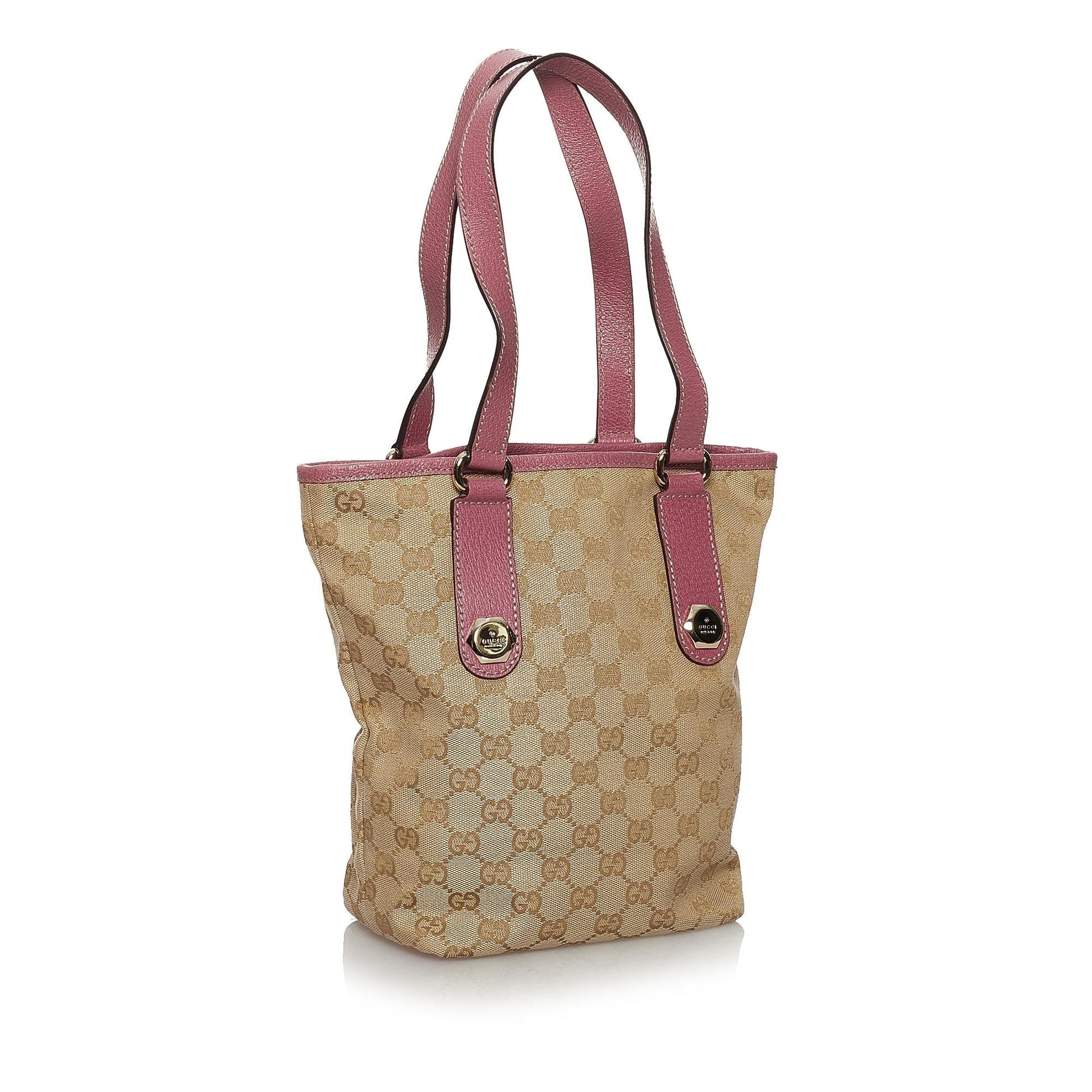 Gucci GG Charmy SHG Canvas Brown Pink Tote Bag