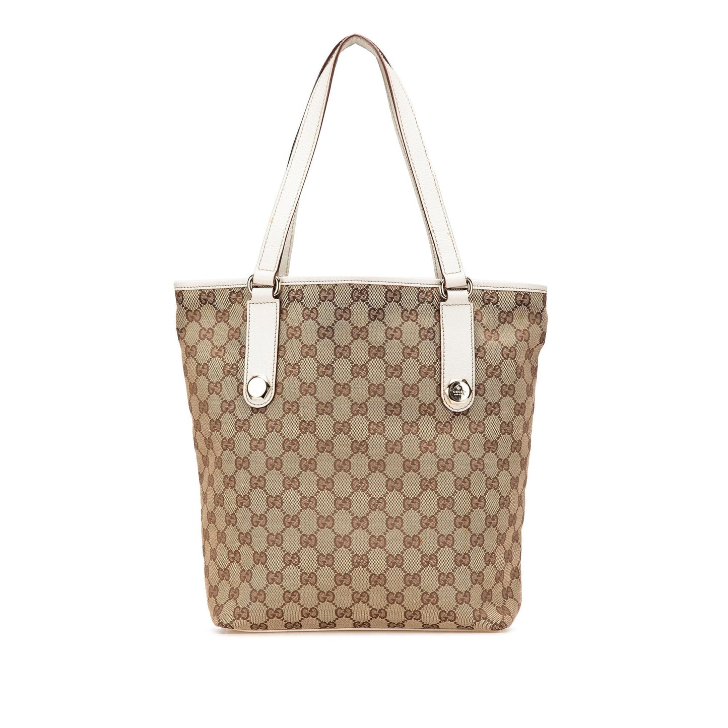Gucci GG Charmy Canvas Calf White Brown Tote Bag Charmy Tote