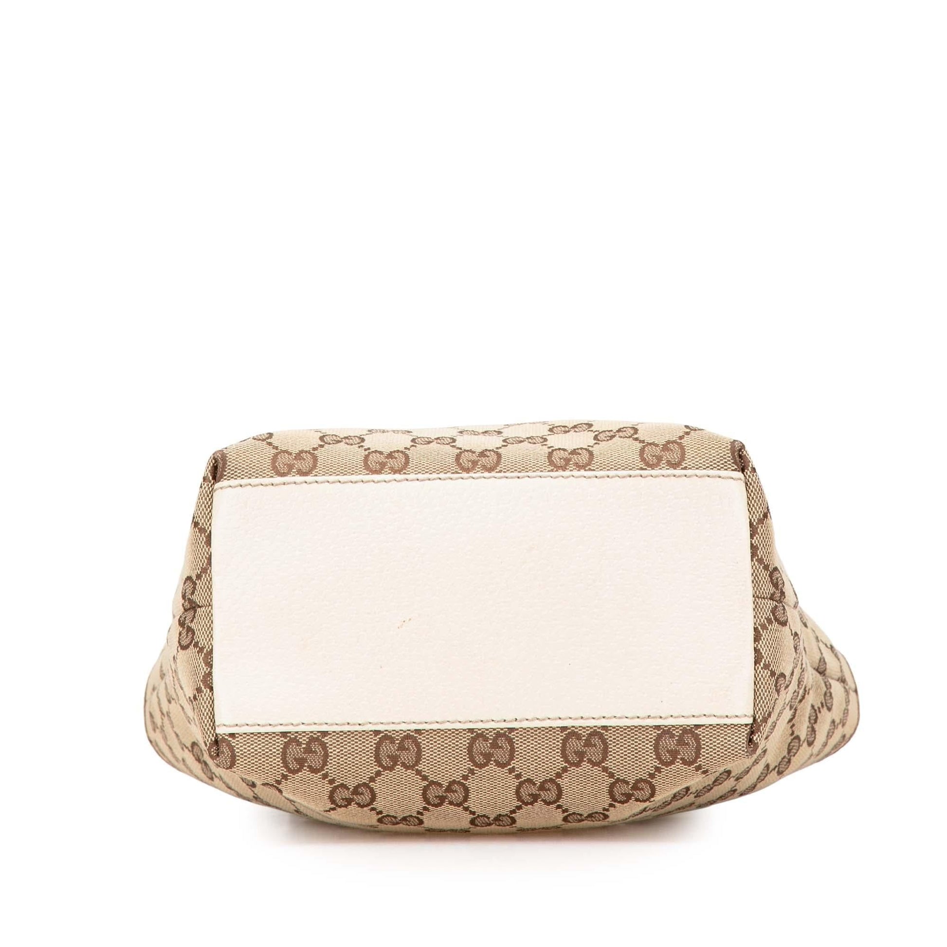 Gucci GG Charmy Canvas Calf White Brown Tote Bag