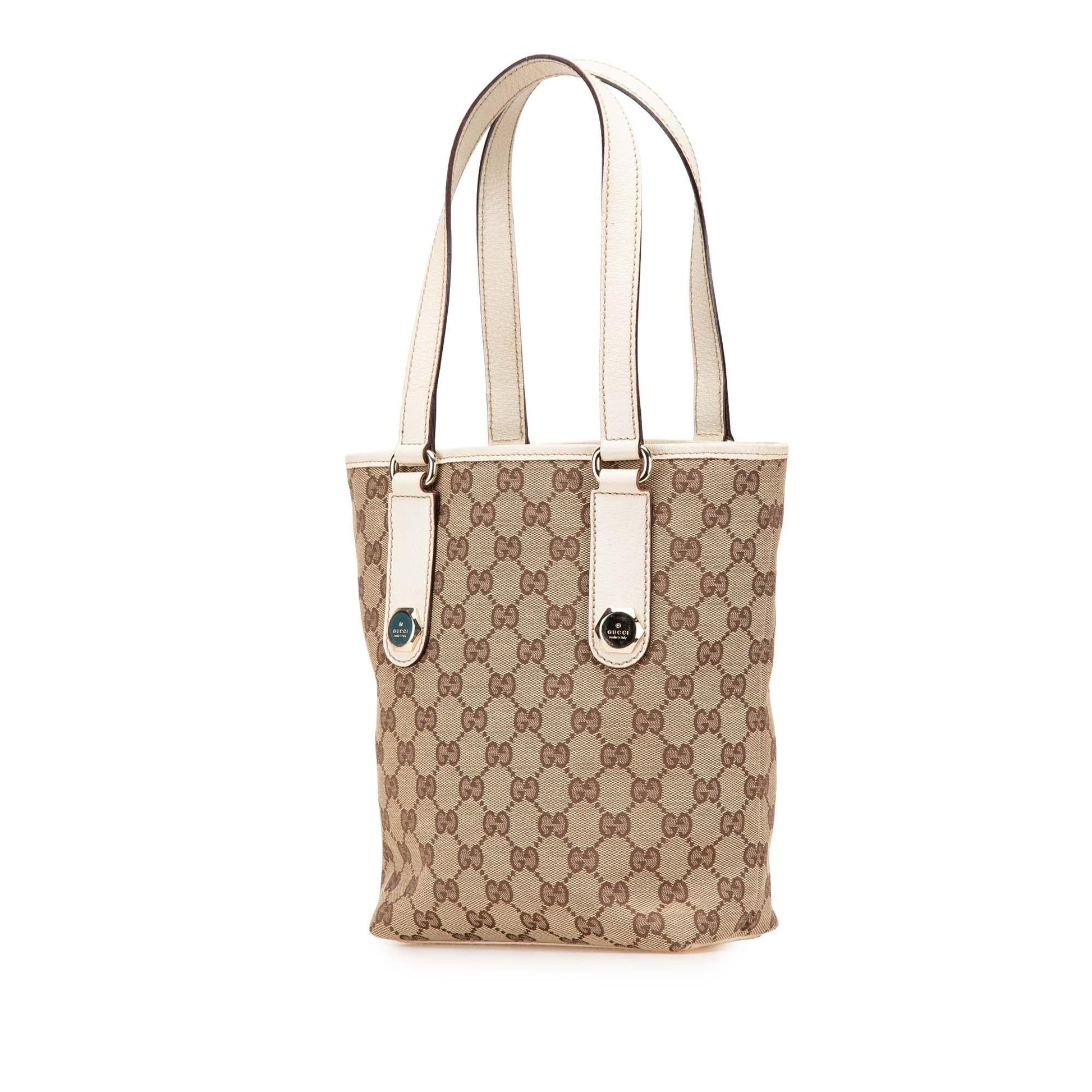 Gucci GG Charmy Canvas Calf White Brown Tote Bag