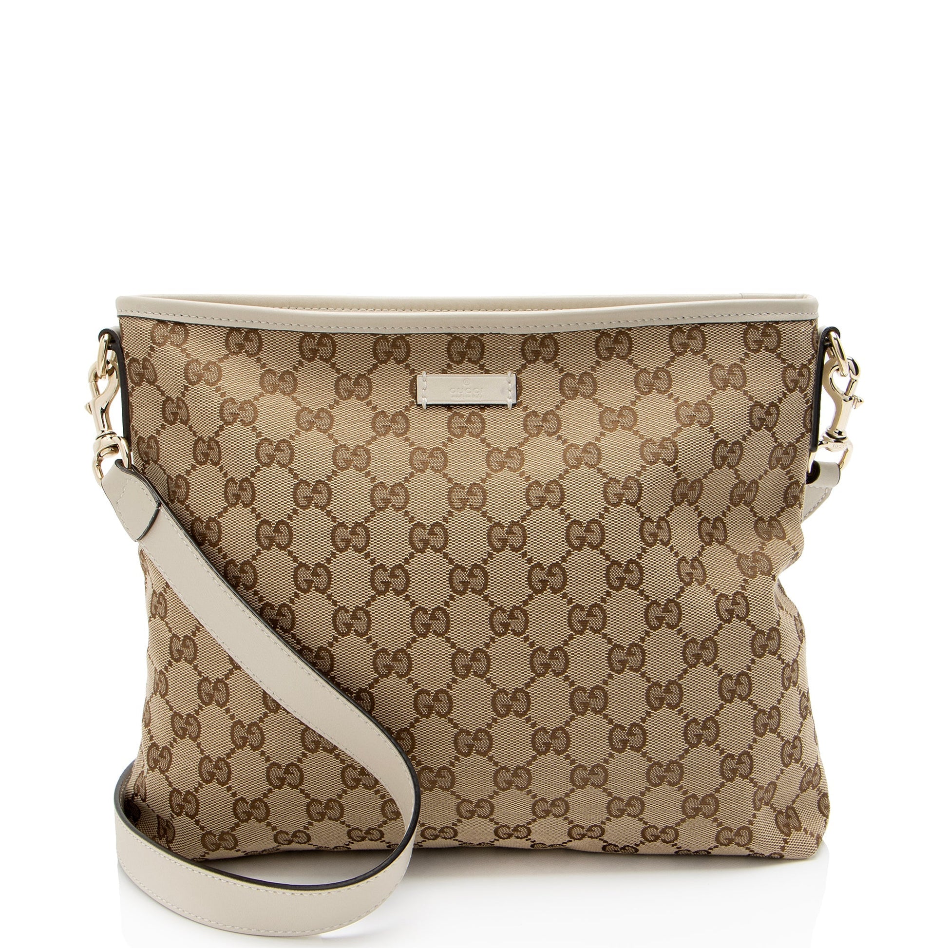 Gucci GG Classic Flat Messenger Leather Canvas Brown Beige Shoes