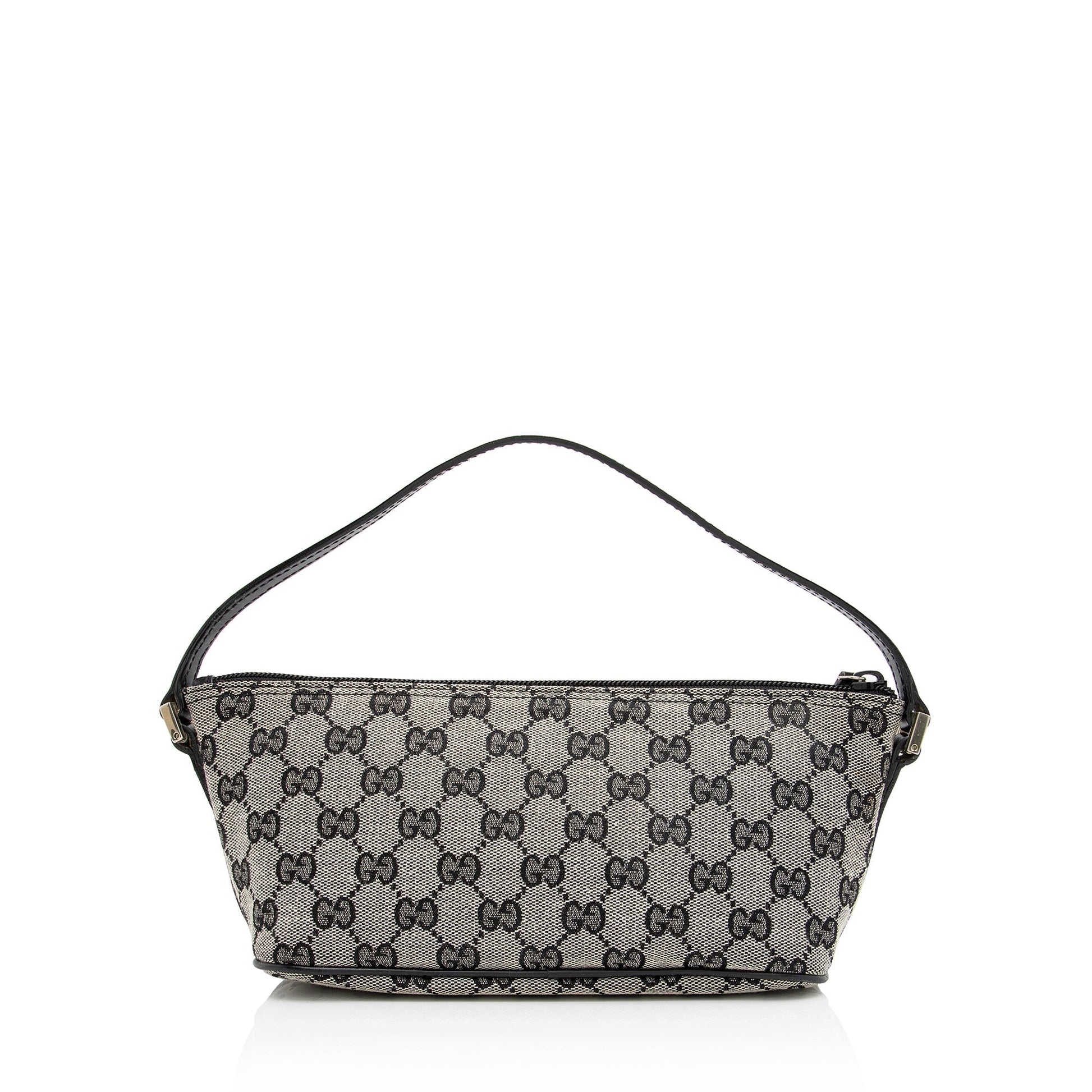 Gucci GG Classic Pochette SHF Leather Canvas Black White Clutch Bag