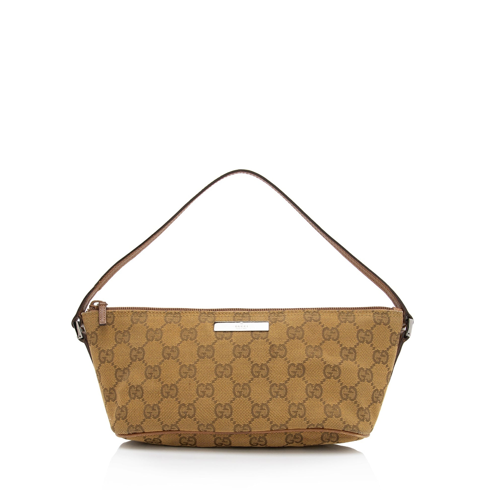 Gucci GG Classic Pochette SHF-3v5l8V Leather Canvas Brown Beige Clutch Bag