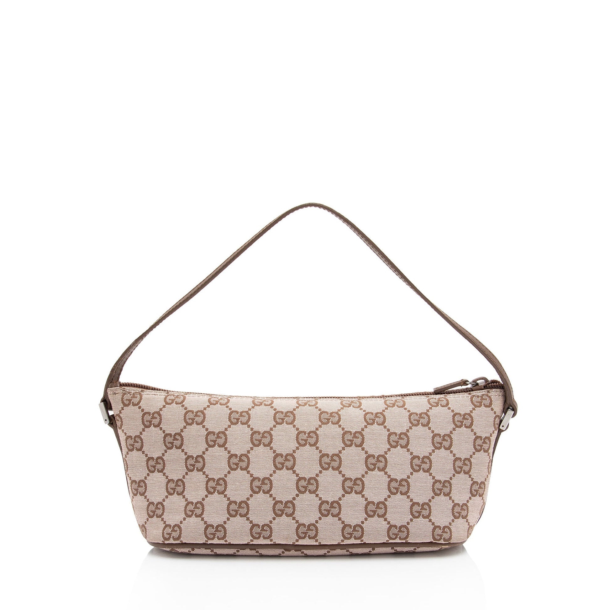 Gucci GG Classic Pochette SHF-yWvmJf Leather Canvas Brown Beige Clutch Bag
