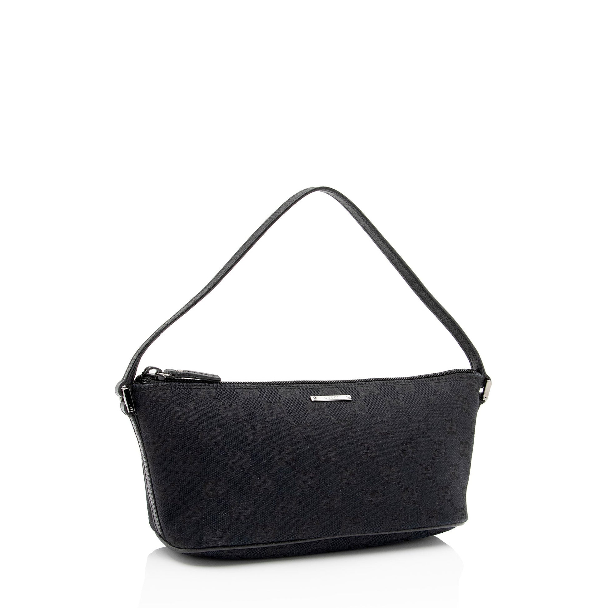 Gucci GG Classic Pochette SHF-8YZvvs Leather Canvas Black Clutch Bag