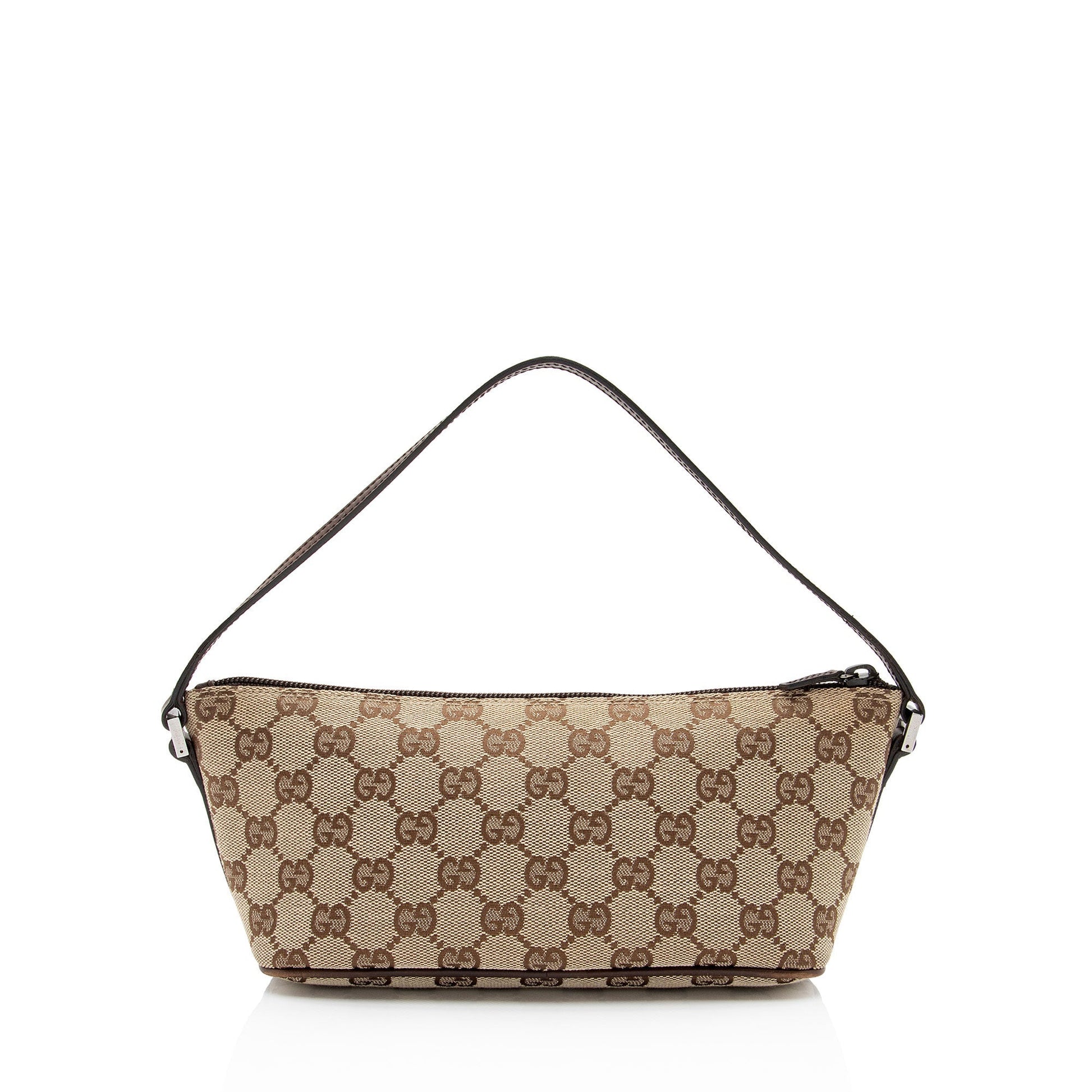 Gucci GG Classic Pochette SHF-jRMlTd Leather Canvas Brown Beige Clutch Bag